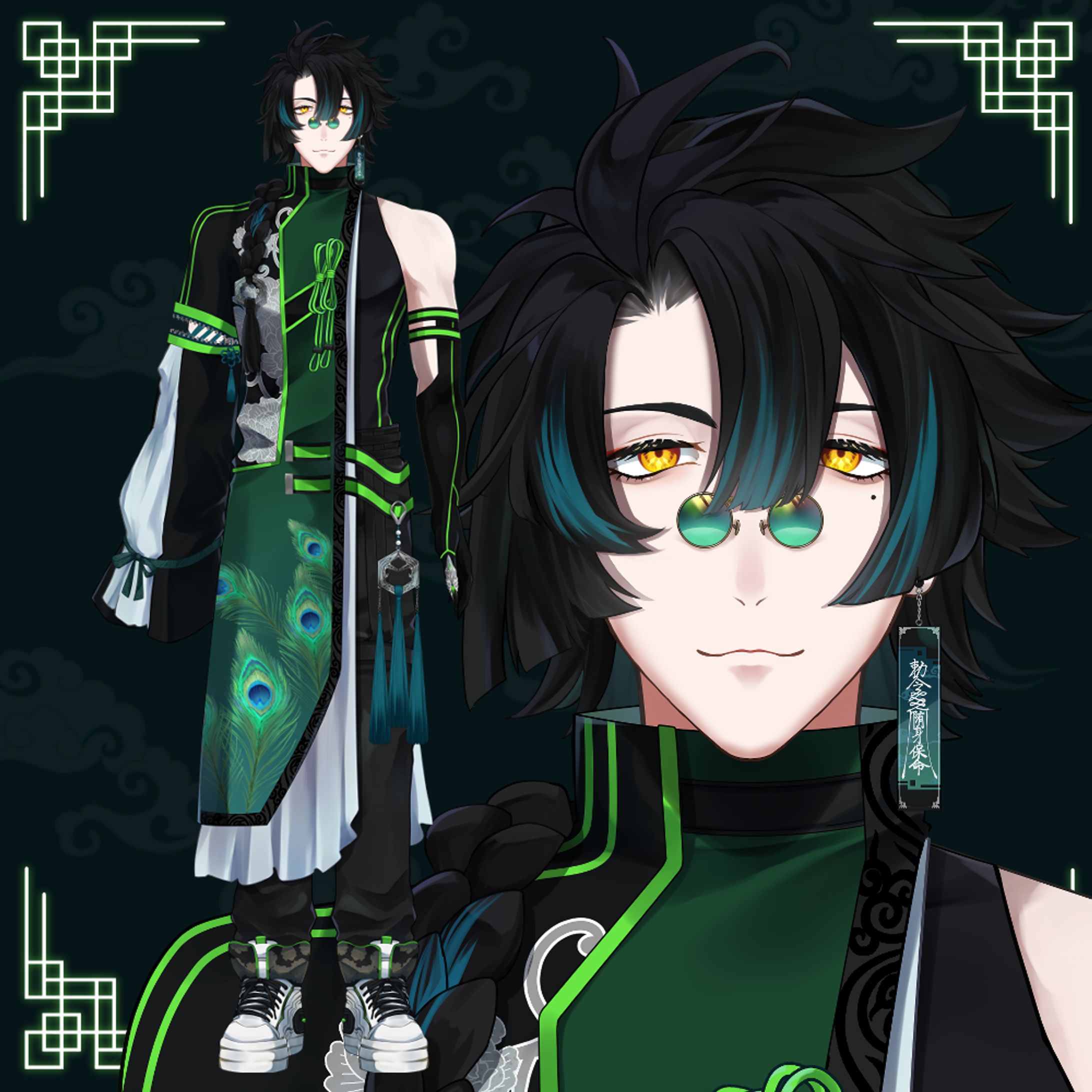 中華サイバーパンク男子　VTuberモデルイラスト-1