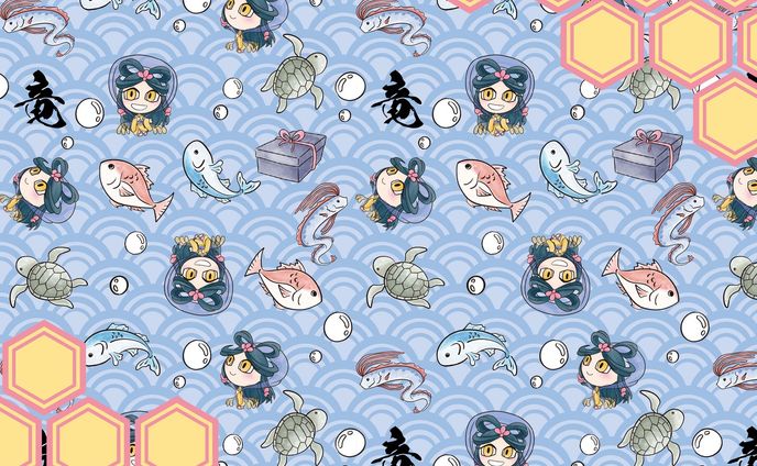 竜宮城のお土産
#イラスト #illustration #originalcharacter #オリジナル #oc #和柄 #パターン #pattern #乙姫 #青海波 #princess