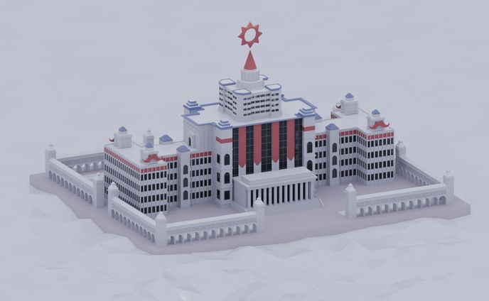 Red Winter Office Building