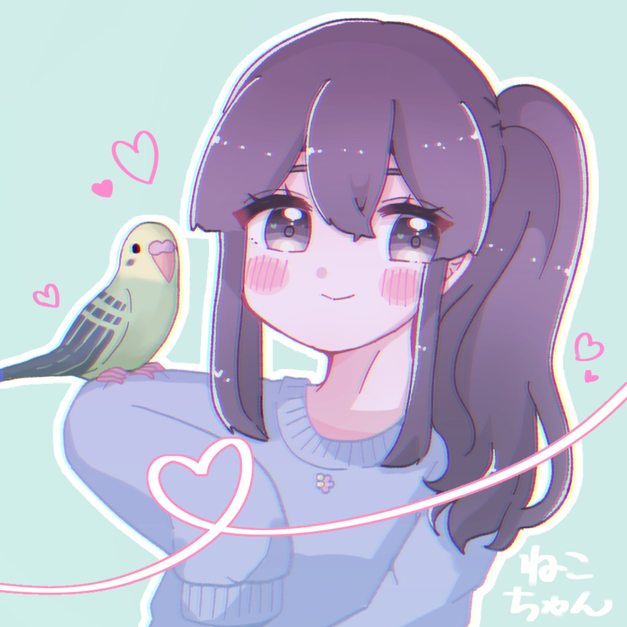 黒髪の女の子andインコ-1