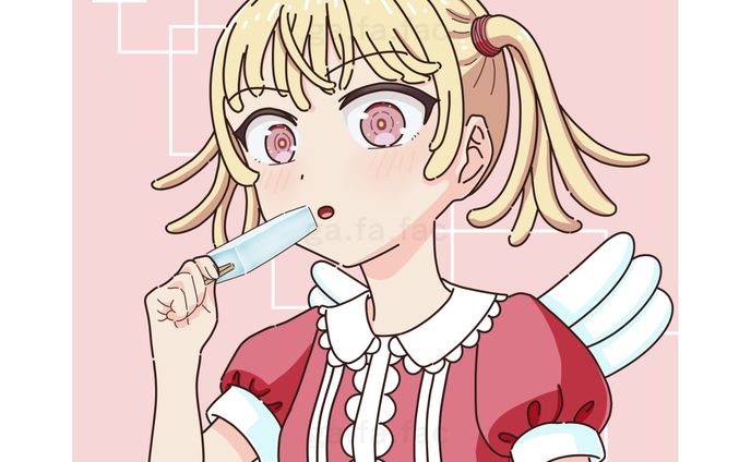 アイスを食べる羽根をつけた女の子