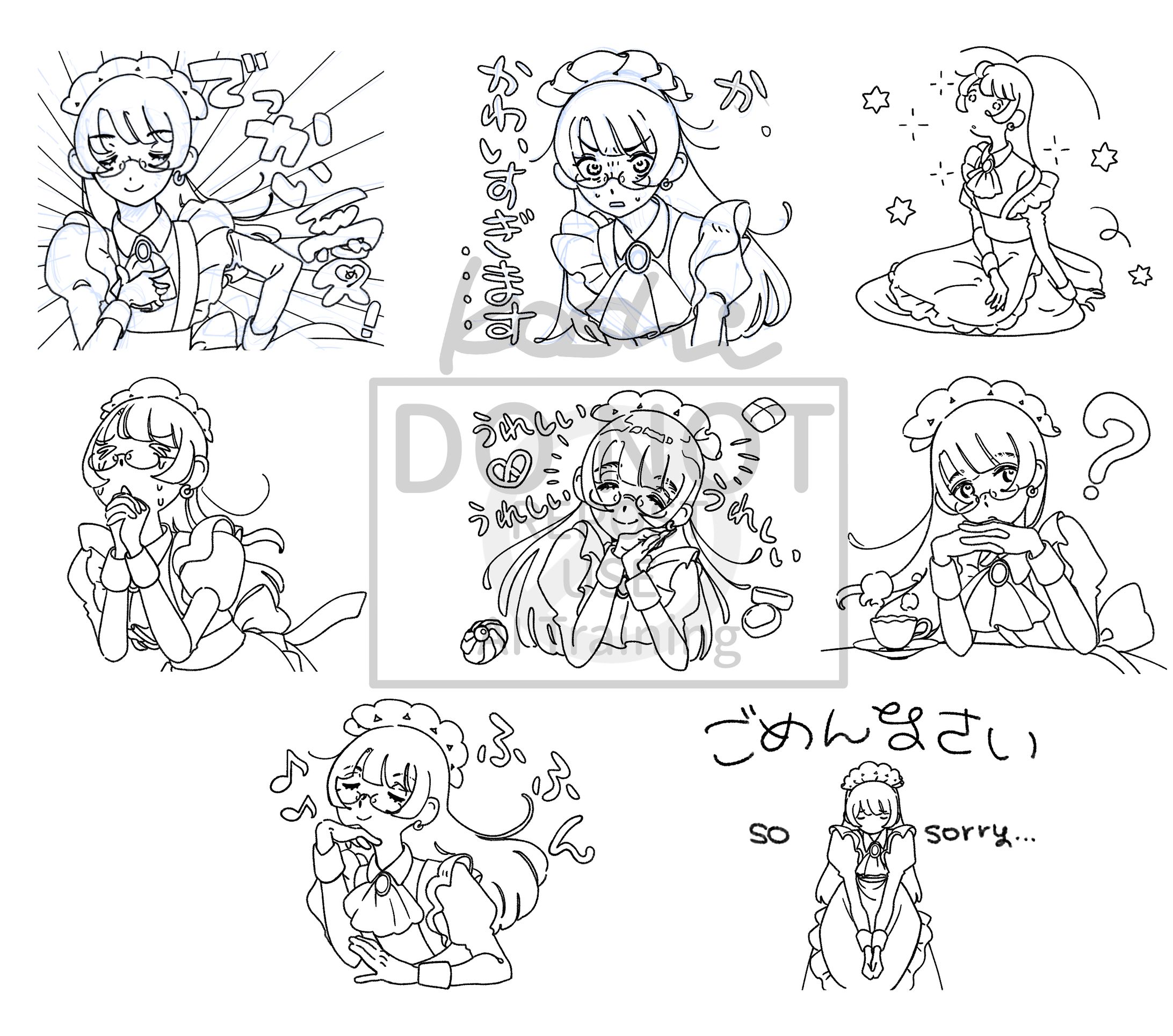 ⇧こちらが線画です。ラフと見比べると、ペン入れの工程におけるミリ単位で表情のニュアンスが大きく変わることがわかります。絵って難しい。 ⇧こちらが線画です。ラフと見比べると、ペン入れの工程におけるミリ単位で表情のニュアンスが大きく変わることがわかります。絵って難しい。