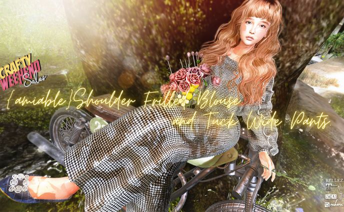 {amiable}Shoulder Frilled Blouse & Wide Pants@main store(CRAFTY WEEKEND SALE).