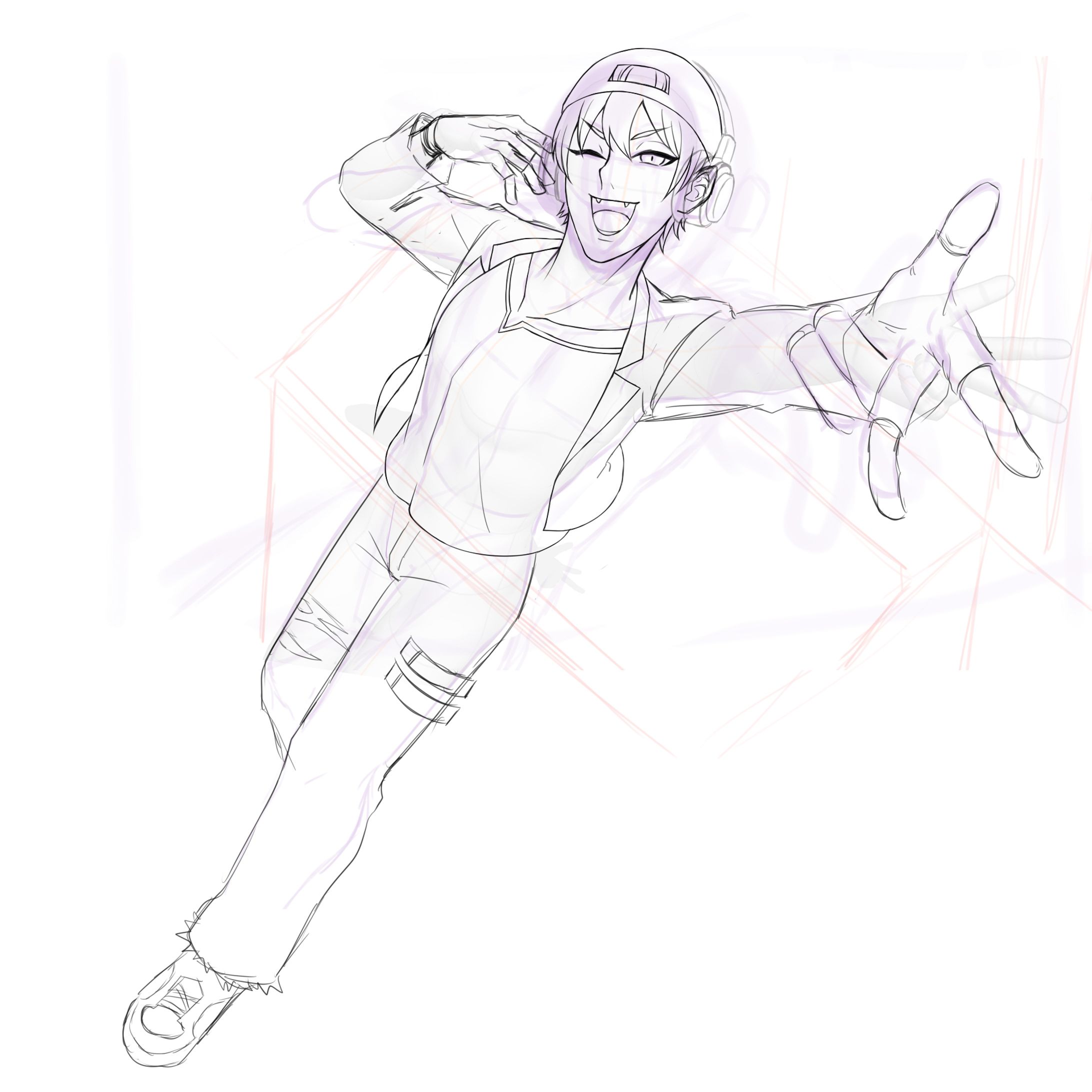 【2024.7.1】【skeb】【ツール：SAI2,Clip studio Paint】【制作時間:30時間】【吸血鬼がモチーフのキャラで吸血鬼らしさを出すようリクエストを頂きました。牙が見えるように口を開いた笑顔にして、背景を赤を基調に血痕とコウモリを配置しました。】