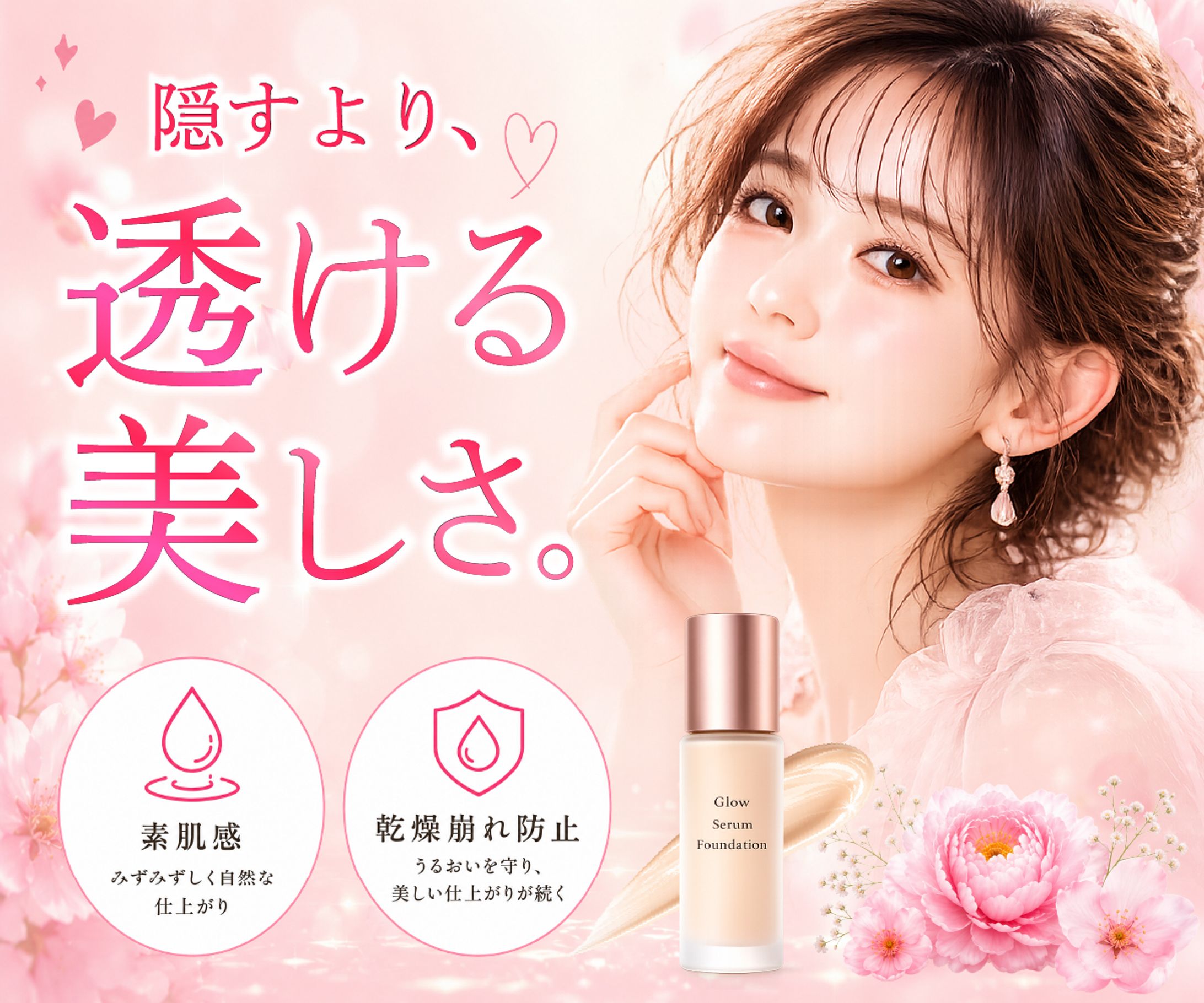 “透ける美しさ”をテーマにした美容液ファンデーションバナーデザイン-1