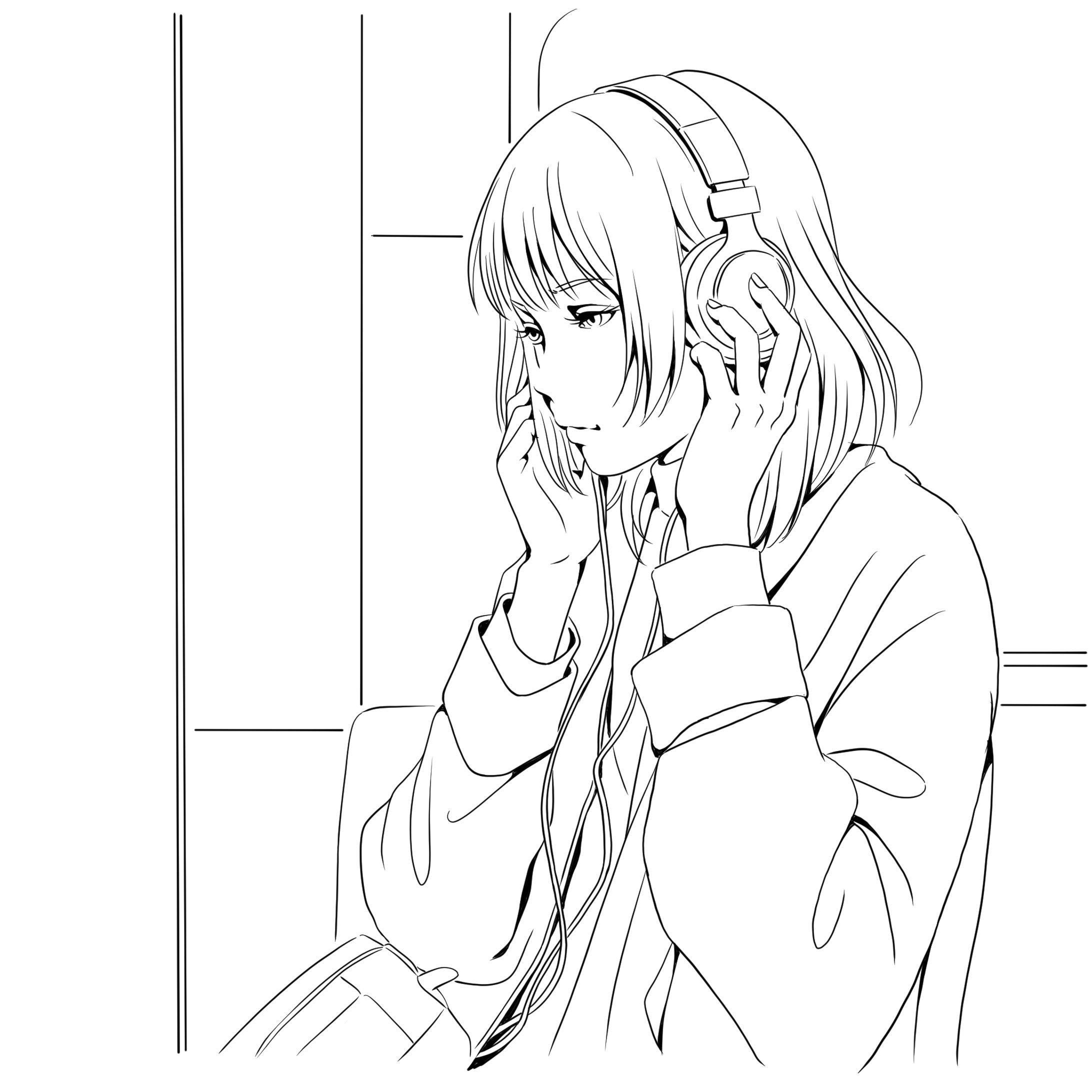 ヘッドフォンで音楽に浸る女性-1