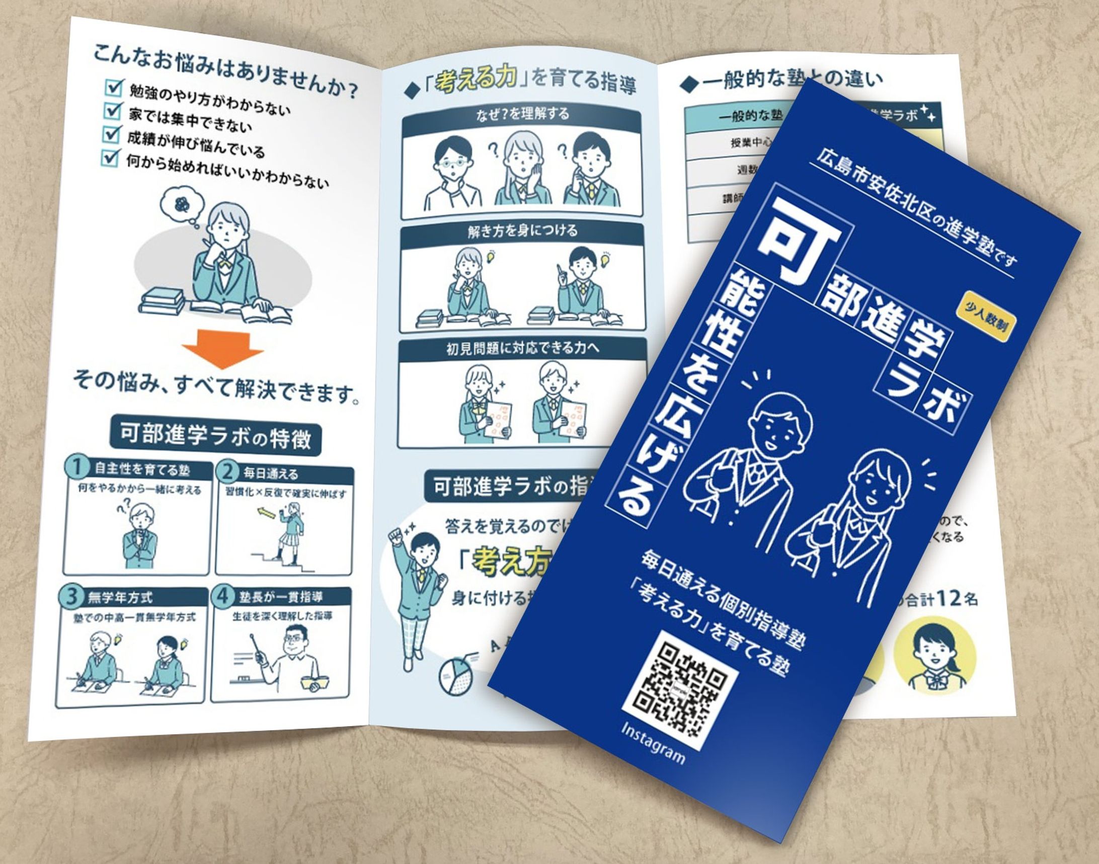 【実務案件】可部進学ラボ様、三つ折りパンフレット-1