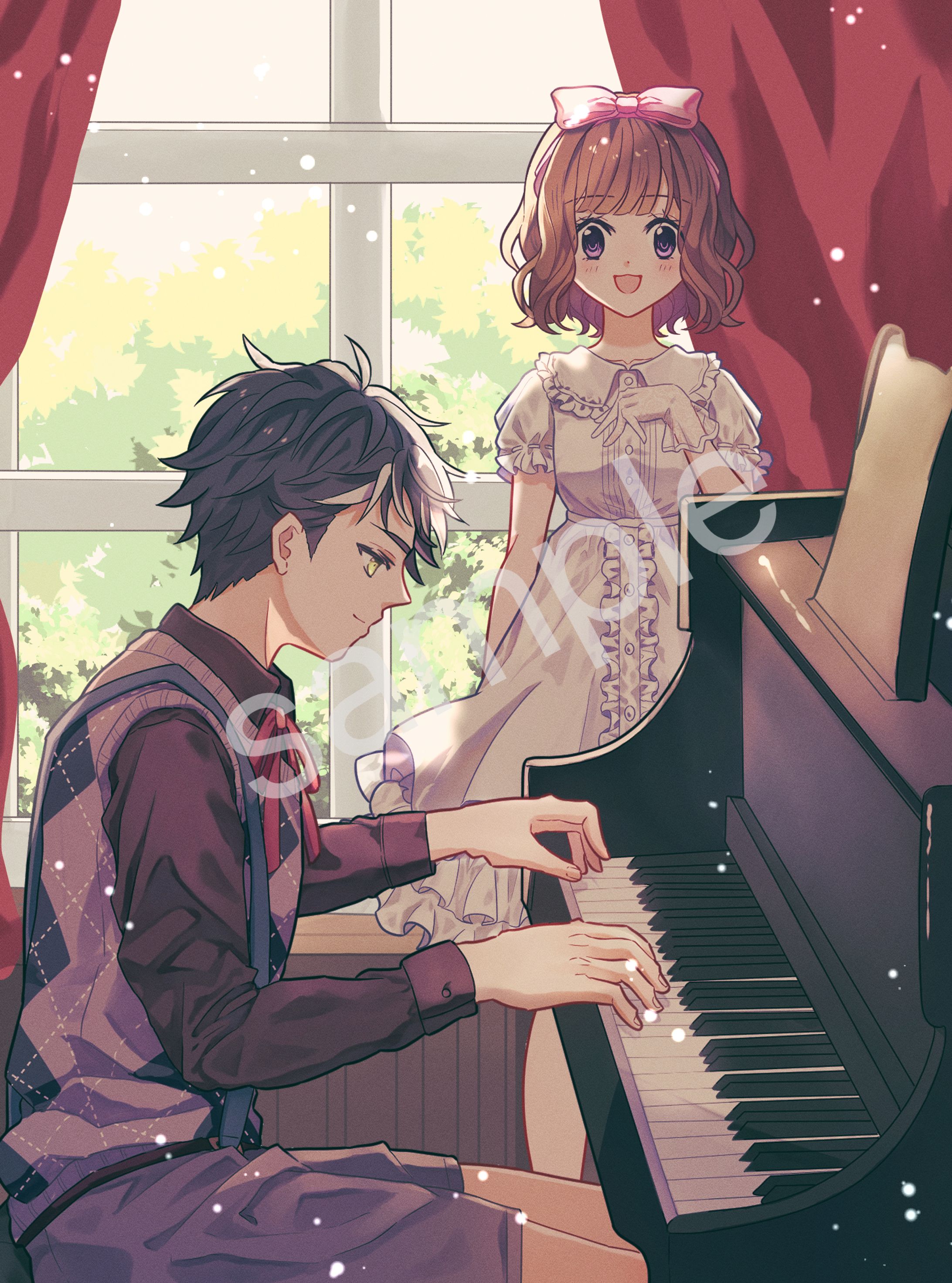 ピアノを弾く男子と歌う少女【ご依頼】-1