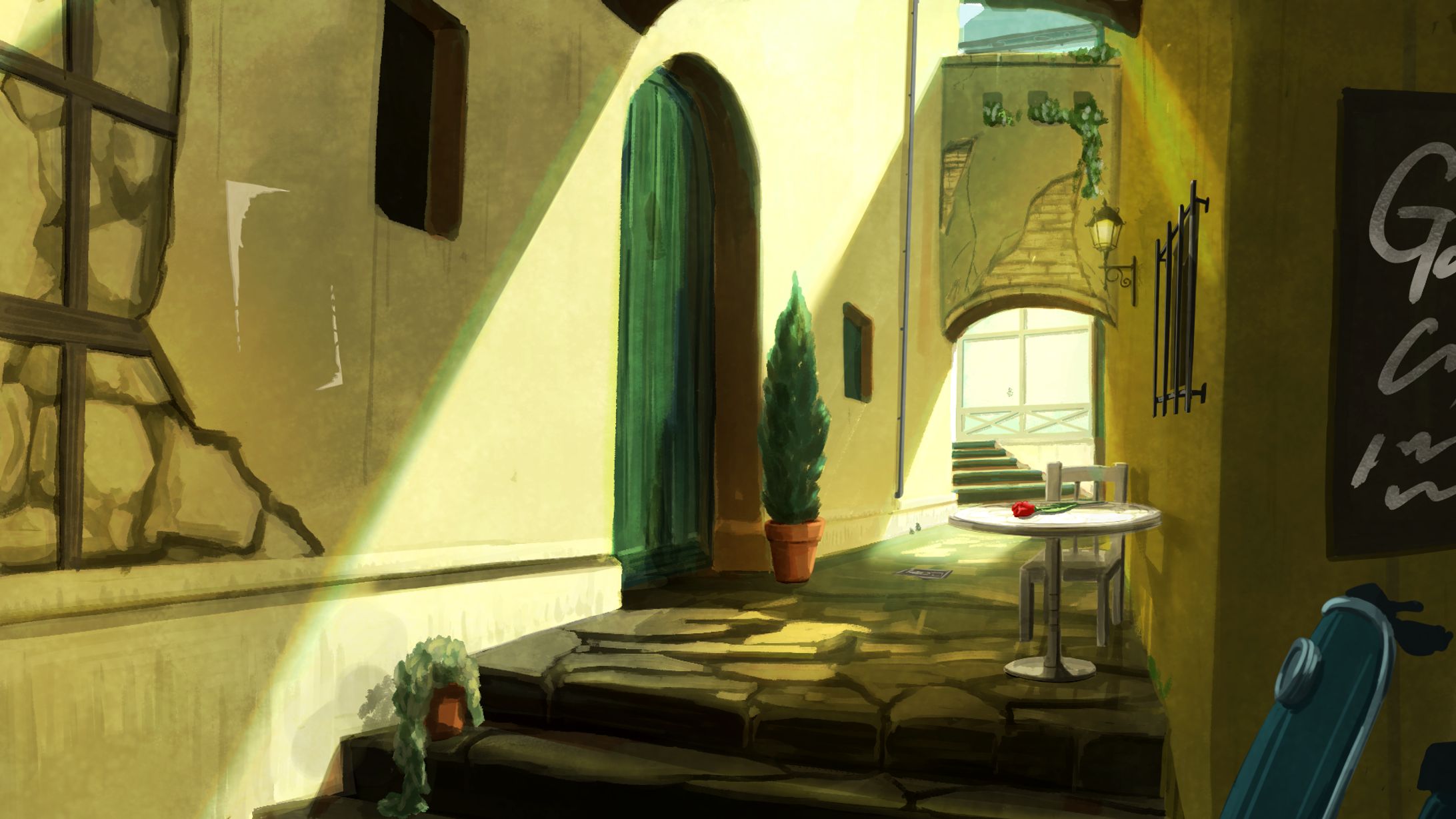 西洋の路地裏のイラスト-1