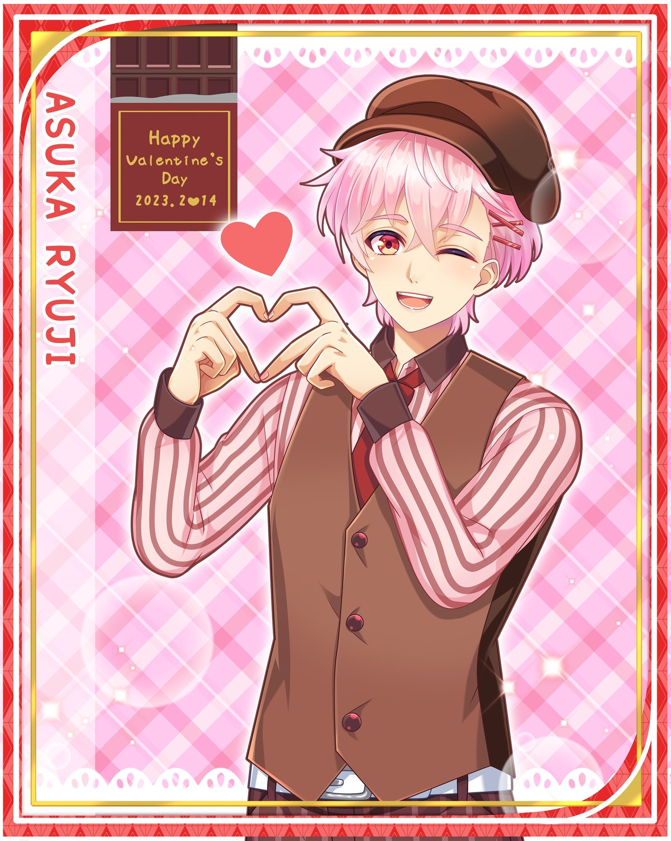 オリジナルキャラクターの
あすか君

カードゲーム風に枠をつけて
バレンタインイラストを描きました

#バレンタイン 　
#opensea 
#oc
#創作男子
#創作　#イケメン　#イラスト　#立ち絵　#イラストレーター　#illustrator　
#美男子　#美少年　#pink
#イラスト好きな人と繋がりたい
#女性向け
#アイドル
#eht
#그림 #그림스타그램 #드로잉 #일러스트 #일러스트레이터 #캐릭터 #낙서-1