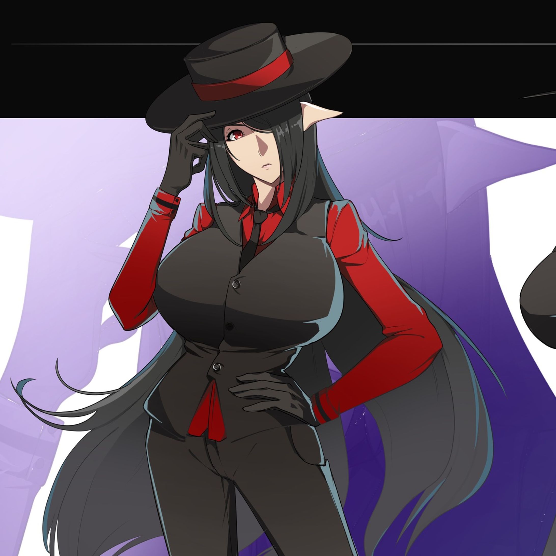 another #commission finished~

in the style of #guiltygear , original character ref attached at the end~-1