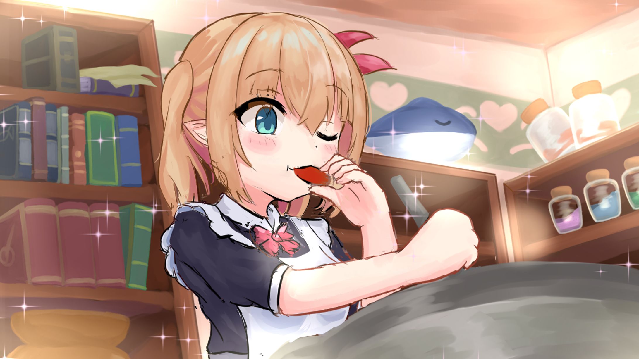 料理するエルフの女の子-1