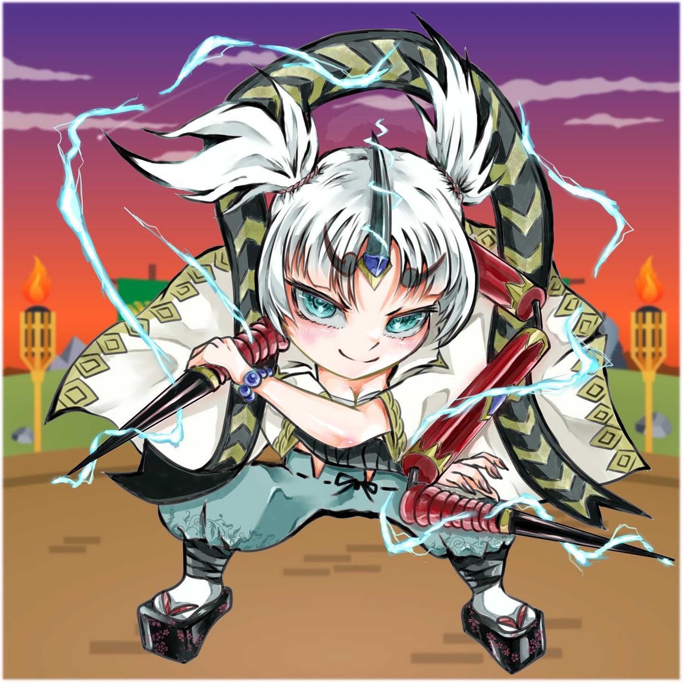 【企画絵】
シオンさん主催の絵師企画に初参加させていただきます！！⚡️
このキャラは日本神話に登場する八色雷公(やくさのいかずち)が一柱、大雷(おおいかずち)をモチーフにしたキャラです！
設定はいろいろ詰めすぎたので割愛しますが、白髪の塗りがわりと上手くいったので結構気に入ってます！！⚡️
詳しい企画などについては是非Twitterを見て欲しいです！！

#天使軍vs悪魔軍バトル企画4 
#illustration
#日本神話
#八色雷公
#八雷神
#大雷-1