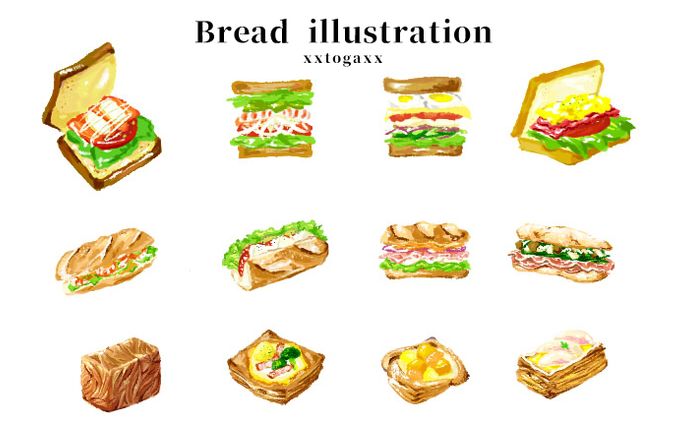 vlog、食べ物イラスト