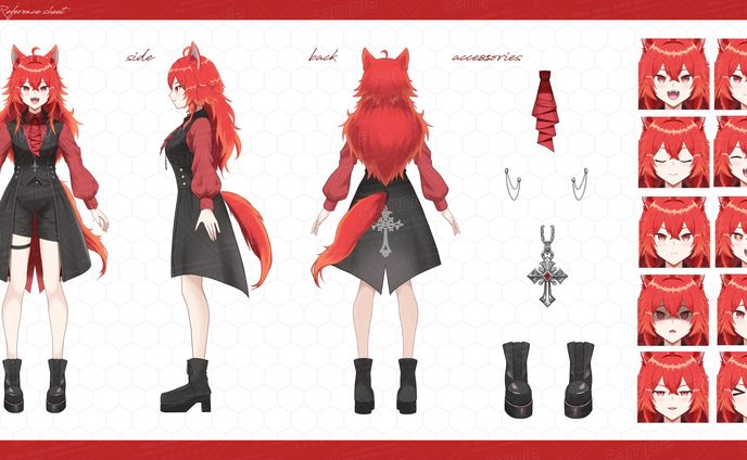 個人依頼　Live2Dパーツ分け立ち絵・三面図