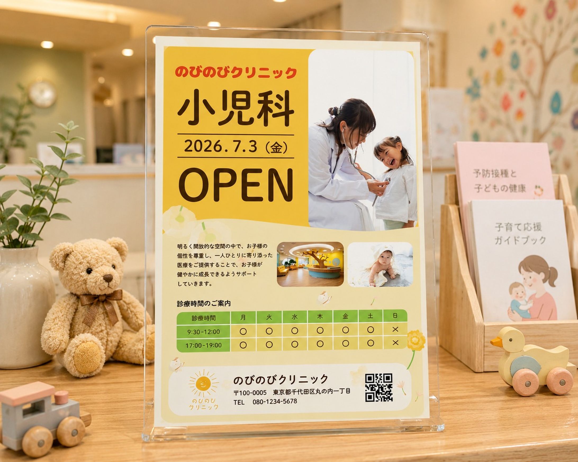 【架空案件】小児科「のびのびクリニック」OPENチラシ-1