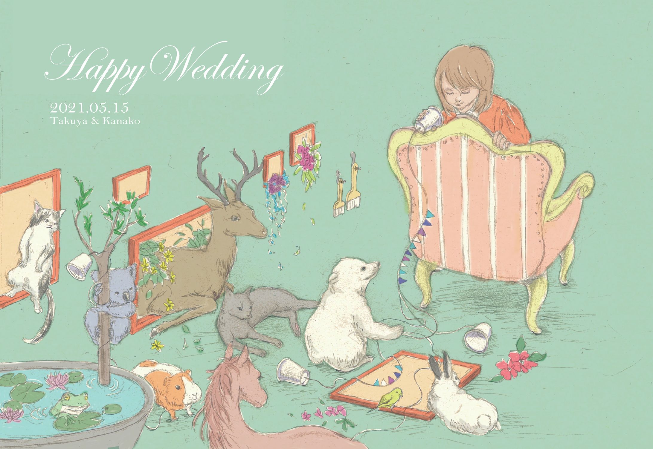 結婚祝いのための絵本の挿絵とポストカード-1