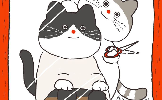 ♪「きょうは　どうしますか？」

「えと、のびてきちゃったんで
　ちょっと切って　おにいさんみたいな
　かみがたに　したいです。」

「パッツンいきますか？」

「はい！」　

「いいですね(^^)」

「あっ、それか、トラねこ？
　しましまみたいな？あーゆうのも
　ちょっと　あこがれますよね〜」

「あ、トラ柄ーいいすね！
　はやってますもんね！」　

「でも似合うか自信ないんで、
　やぱ　今日は　パッツンで！」

「わかりました　パッツンでいきましょ〜(^^)」

「おねがいしまーす(^^)」

🍏さいきんサインかくの
忘れてたわぁ…(^^)

#ぽっちゃり猫#イラストグラム #イラストレーターさんと繋がりたい #fatcat #挿絵#アート#アートワーク#イラストレーション #絵描きさんと繋がりたい #art#artwork#illust#illustration#illustrator#catillustration#painting #drawing #シンプルイラスト#ねこ好きさんと繋がりたい#ゆるいイラスト #線画イラスト#ぽんぽこん
#にゃんすたぐらむ#catstagram
#ぱっつん前髪 #床屋さん