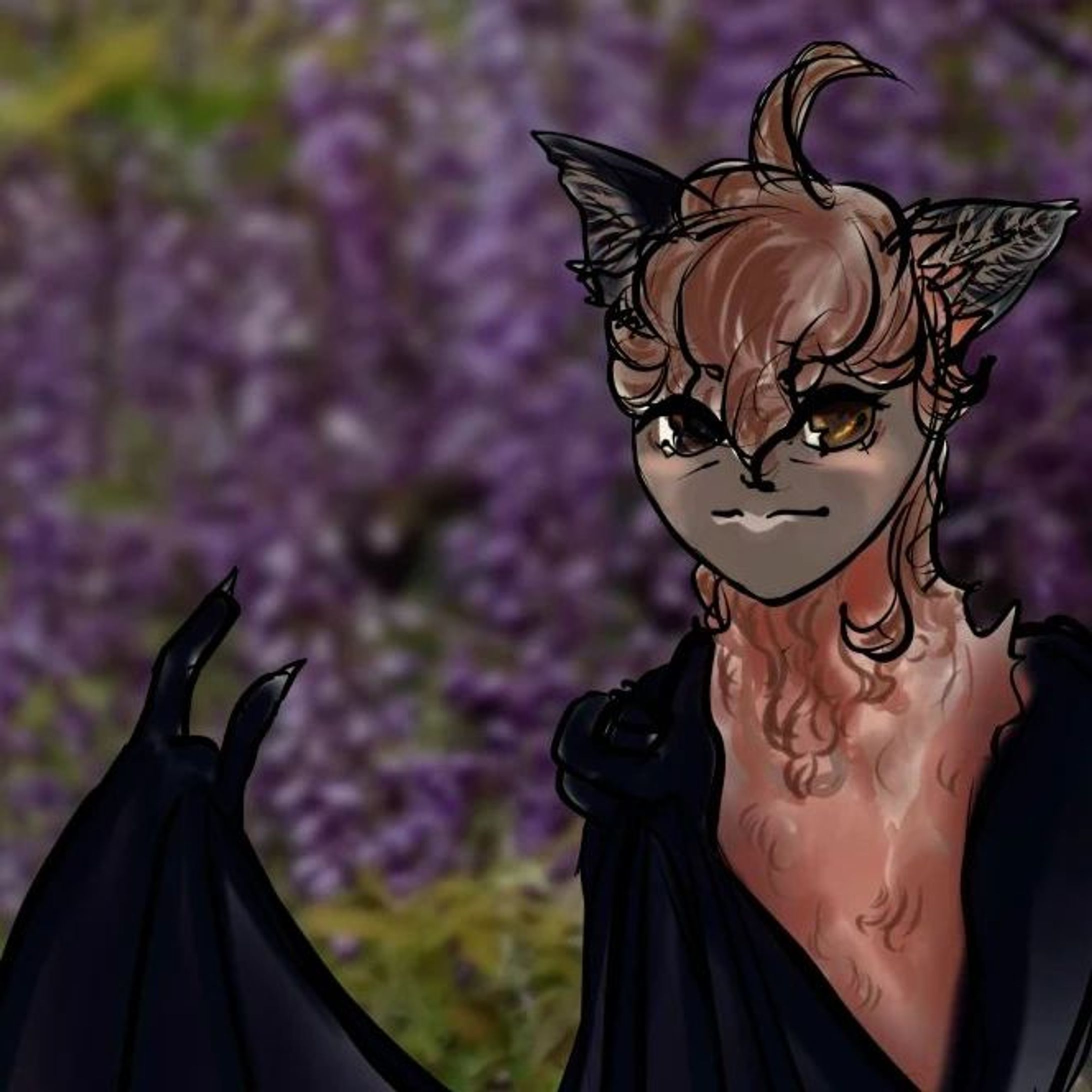 20220104. #ごりごりごりっと芯減らし訓練
白いぼけた縁とゆーのを足しました。#バースセイバー
部隊７１１の褒め上手下士官である刀畿ちゃのこのポーズは、「さっきよりこんなに（親指と人差し指を目一杯広げて）良くなってる（サムズアップ）」とゆージェスチャーです。藤棚は手持ち写真。  #originalcharacter　#ARTISULd16pro #clipstudiopaintpro #一次創作 
#amateurillustration #digitalillustration-1