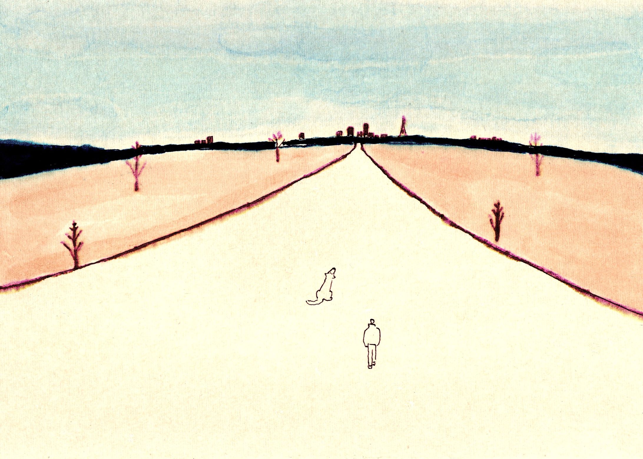 「隣町へ続く道」オリジナルイラスト-1