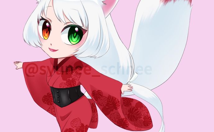 この前あげた双子ネコちゃんのお友達設定のオリキャラ白狐ちゃん💖このオッドアイの組み合わせも好きなんです🥰葛葉文様も頑張って描いたので見ていただけると嬉しいです！
＊ポージングは季月エルさん（TwitterID:kiduki_L_size）のフリー素材を参考にしています。

#狐 #白狐 #きつね #着物 #オッドアイ #デジタルイラスト #デジタルアート #女の子 #女の子イラスト #オリジナルキャラクター #オリジナルキャラクターイラスト #originalcharacter Character #oc
 #fox #whitefox #kimono #kimonostyle #digitalillustration #digitalart #dogotalartist #illustration #illustrator #illustrationartists #wacom #cintiq #cintiq13hd