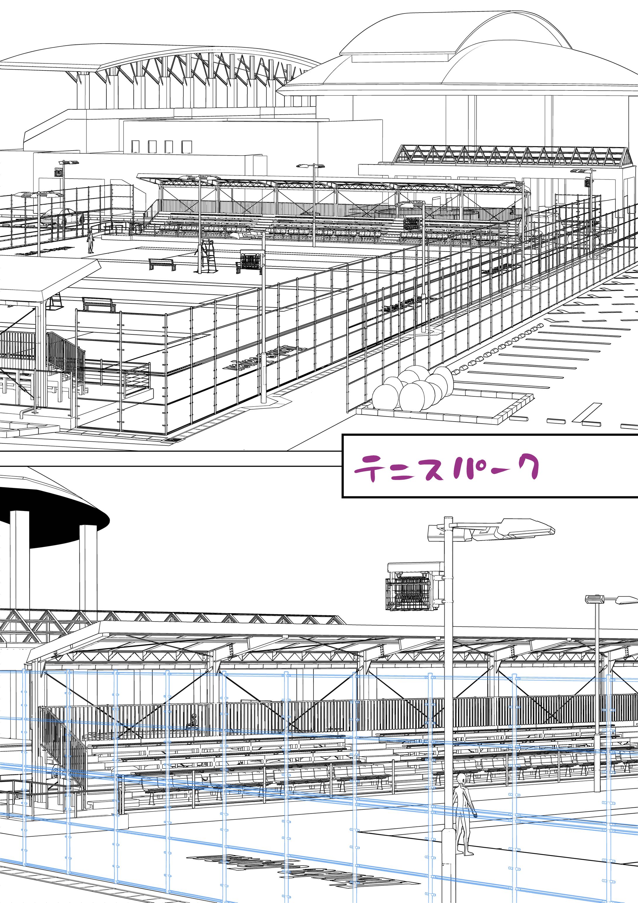 「テニスパーク」漫画背景用3Dモデル-1