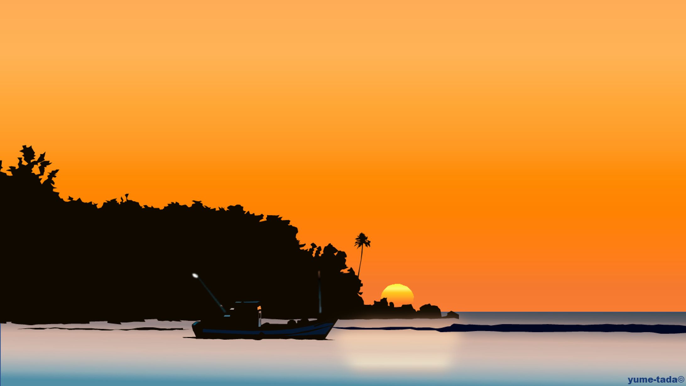 夕陽に浮かぶ船【Sunset boat】-1