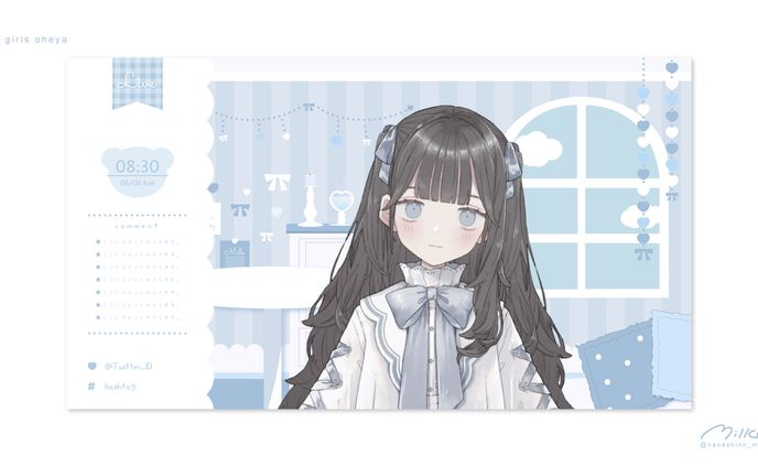 ふんわりかわいい女の子のお部屋素材 blue
