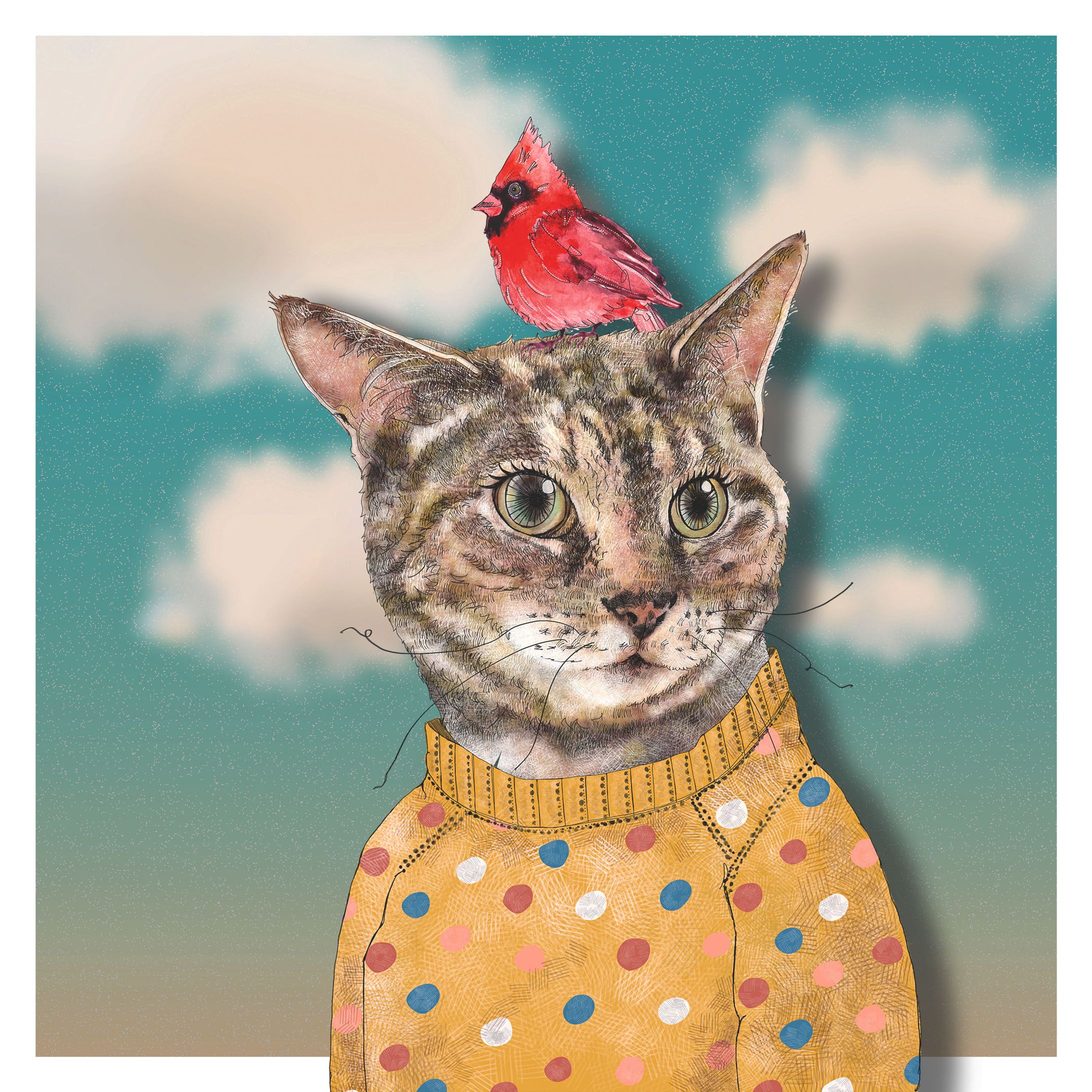 cat and red bird-1