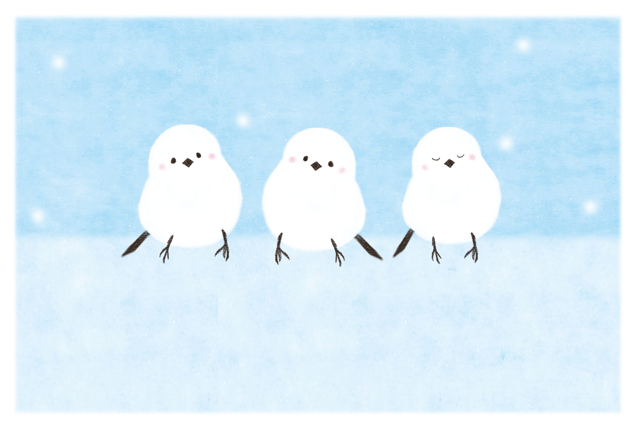 【ストックイラスト】3羽のシマエナガ-1