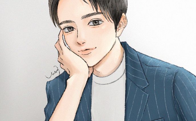 肘をつく男性