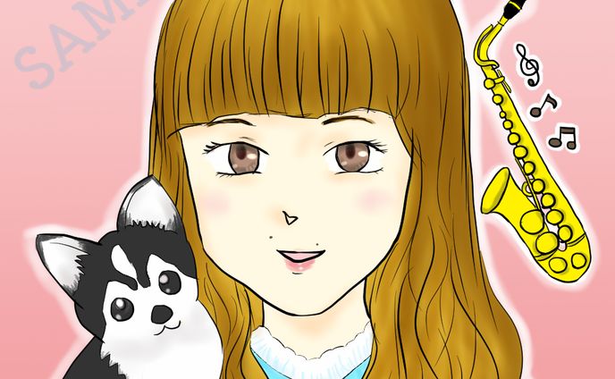 【ご依頼実績】わんちゃんと女性＋サックス（SNSアイコン）