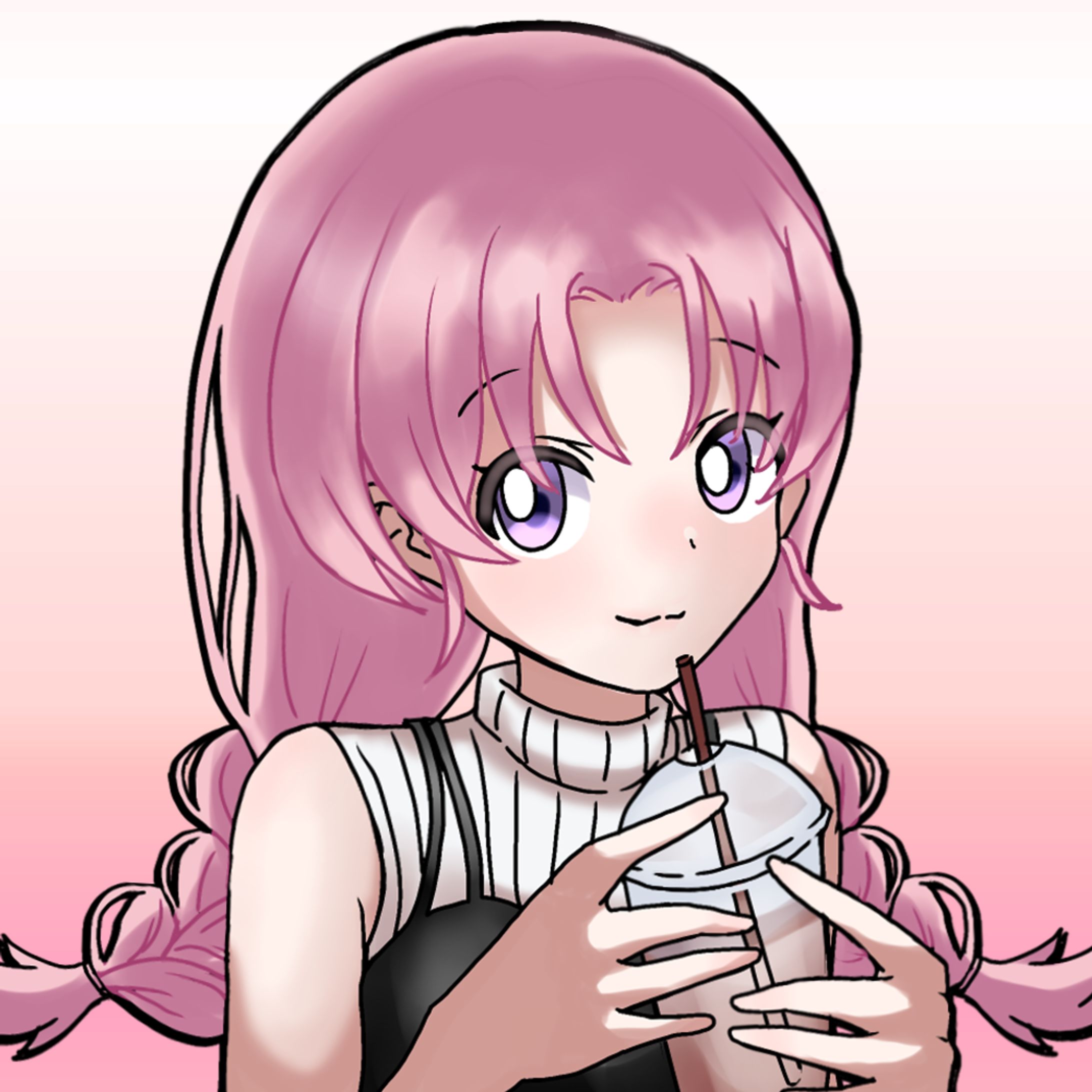 フリーアイコン　ピンク髪女の子　ミルクティー-1