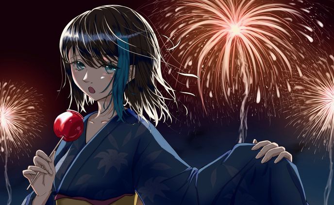 花火とりんご飴