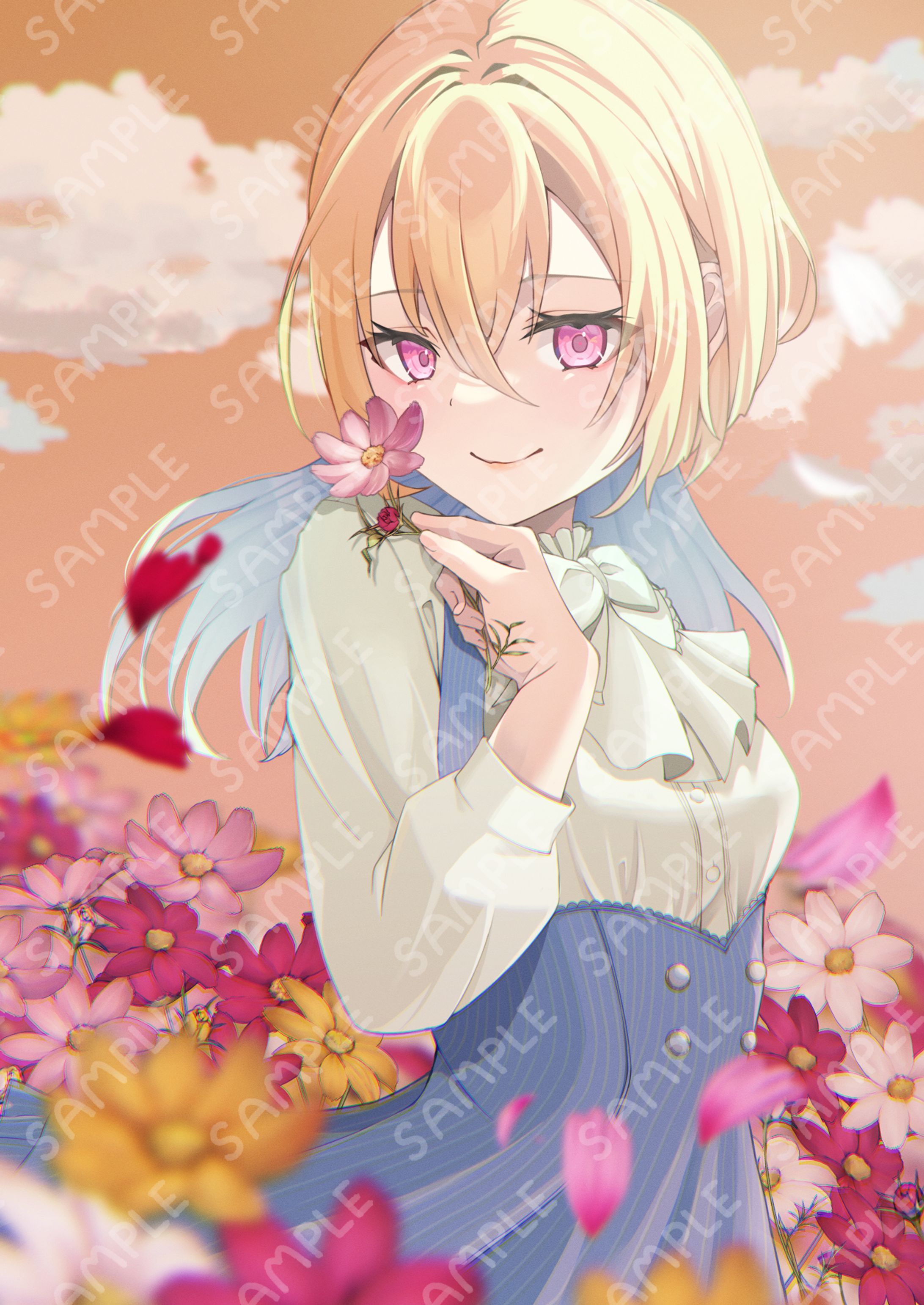 オリジナルイラスト　秋桜と少女-1