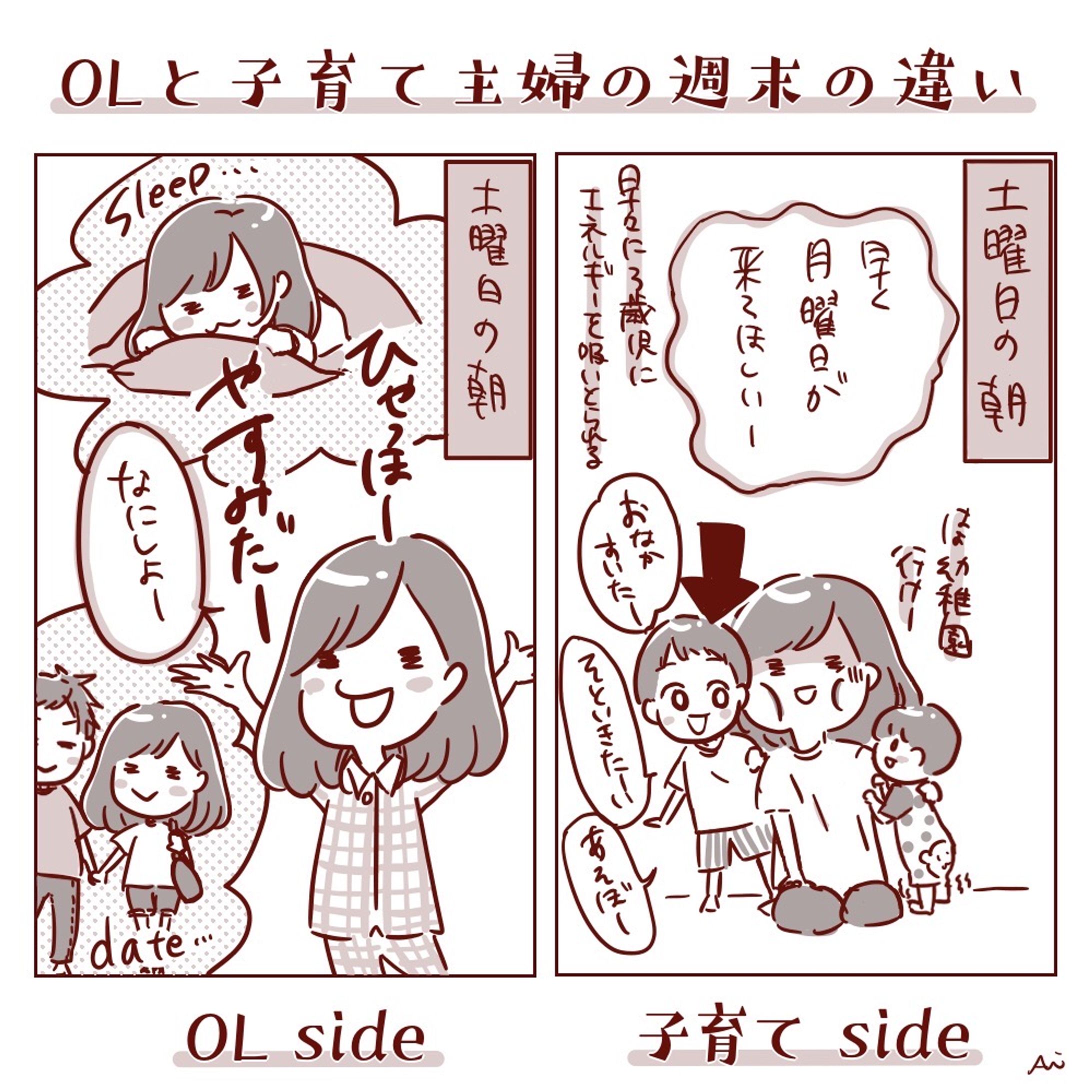 オリジナル【OL vs 子育て主婦】週末のテンションの違い-1