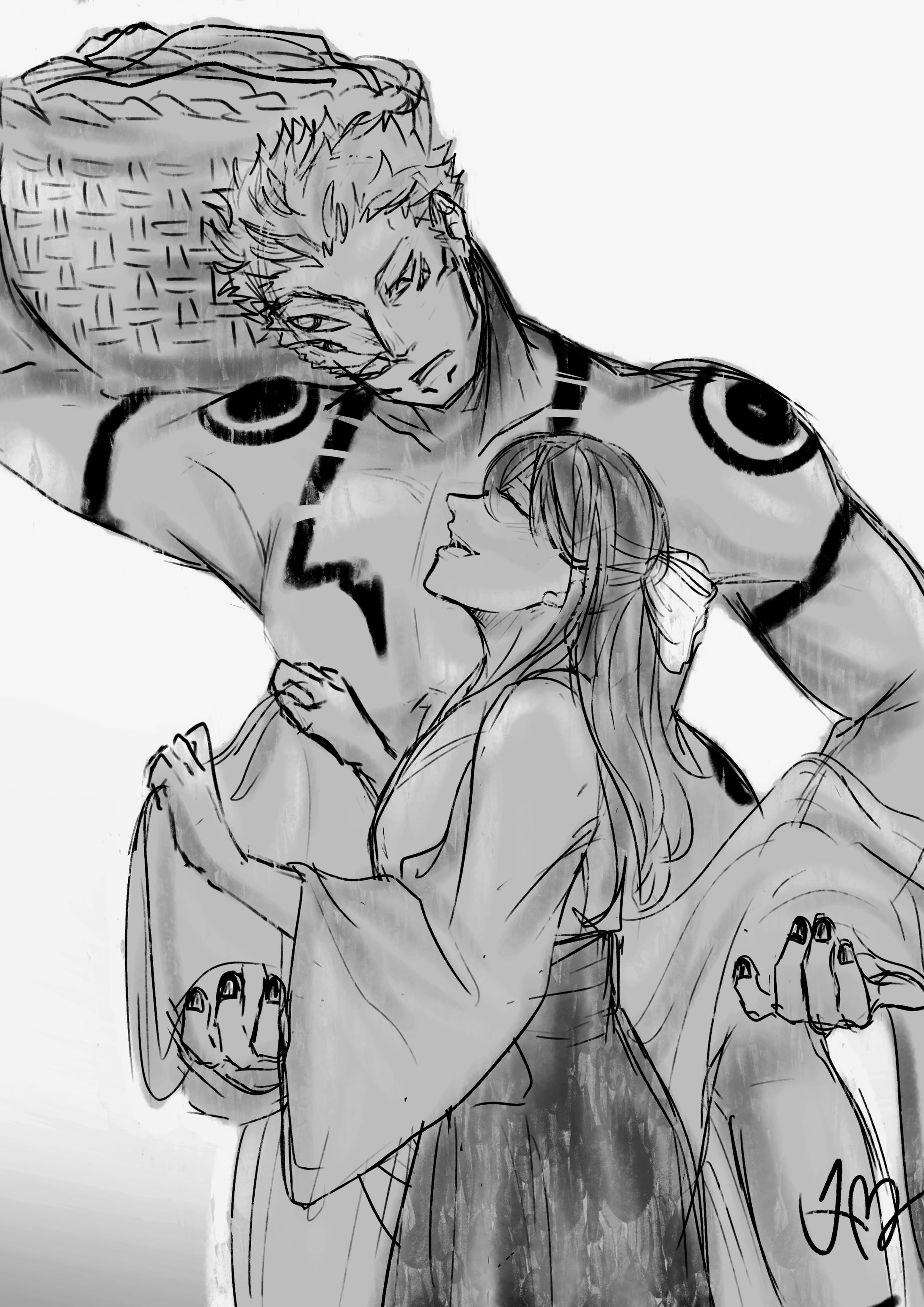 Artwork - Knee up, 2 characters, sketch 17/5/2024-1