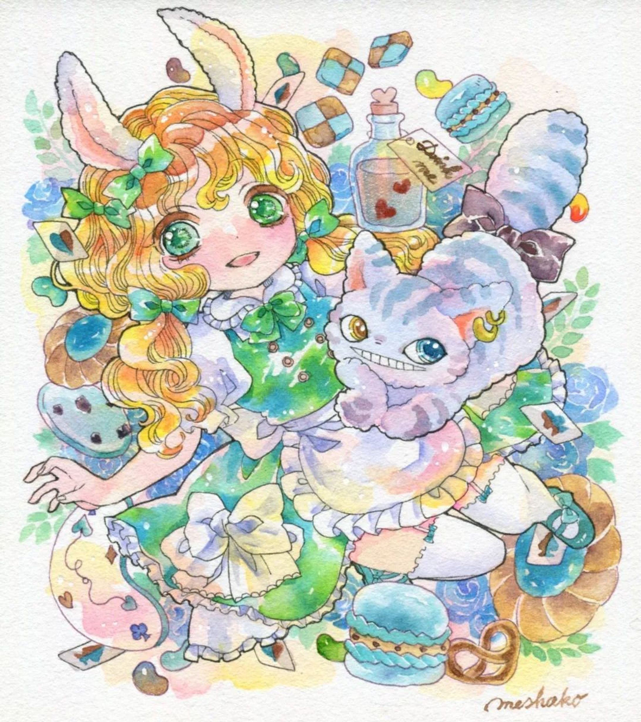1/4色紙にチョコミント風味なアリス＆チェシャ猫ちゃんを✨
⁡チョコミント展8は2月11日からです💙🤎⁡⁡
⁡
⁡ビー玉と空。2ndさんではお通販もご対応くださいますので⁡
⁡ご縁がありましたら
⁡どうぞよろしくお願いいたします！🙏✨🙏
⁡
⁡⁡#イラスト #絵 #イラストグラム #いらすとぐらむ #創作
#アナログイラスト #絵描きさんと繋がりたい #イラスト好きな人と繋がりたい #水彩 #水彩画 #透明水彩 #水彩イラスト  #女の子イラスト #art #drawing #illustration #artwork #illustragram #myart #animeart #mangaart #watercolor #watercolorpainting #watercolorart #watercolorillustration #watercolorpaint-1
