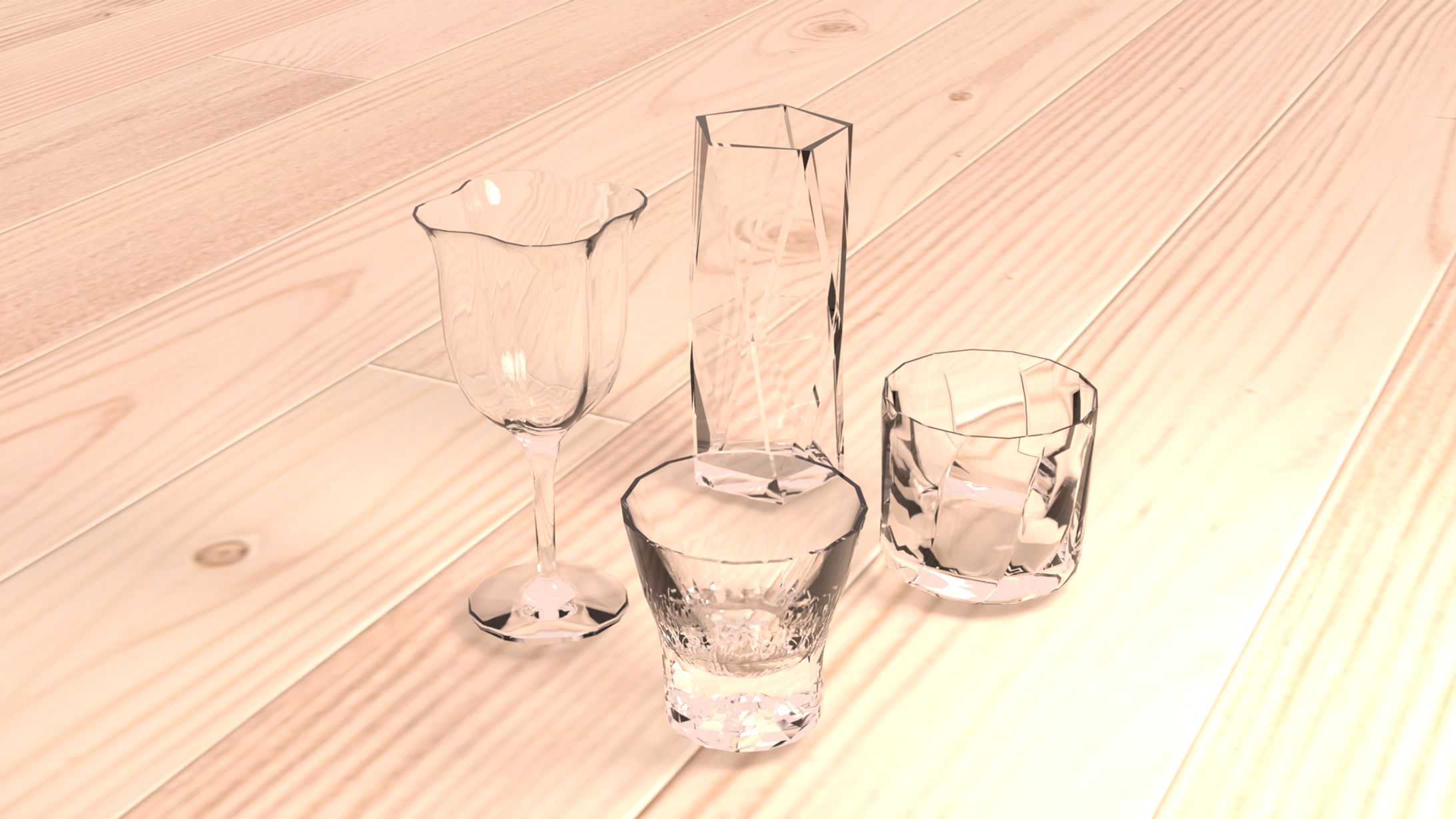 グラス4種 3Dモデル-1