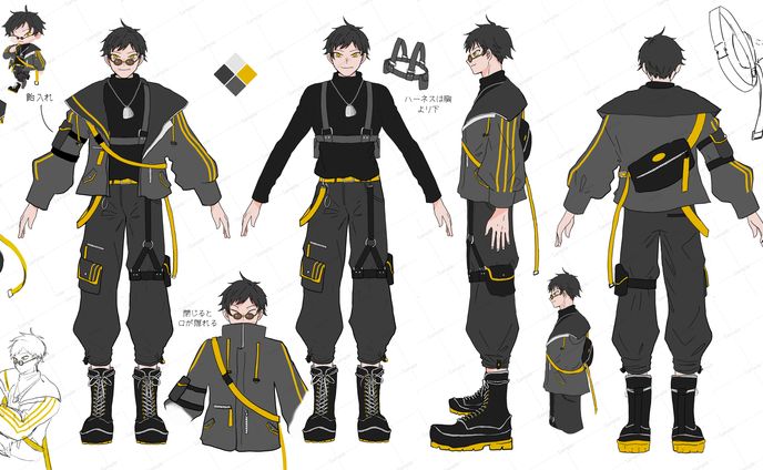 オリジナルキャラクターデザイン、四面図作成