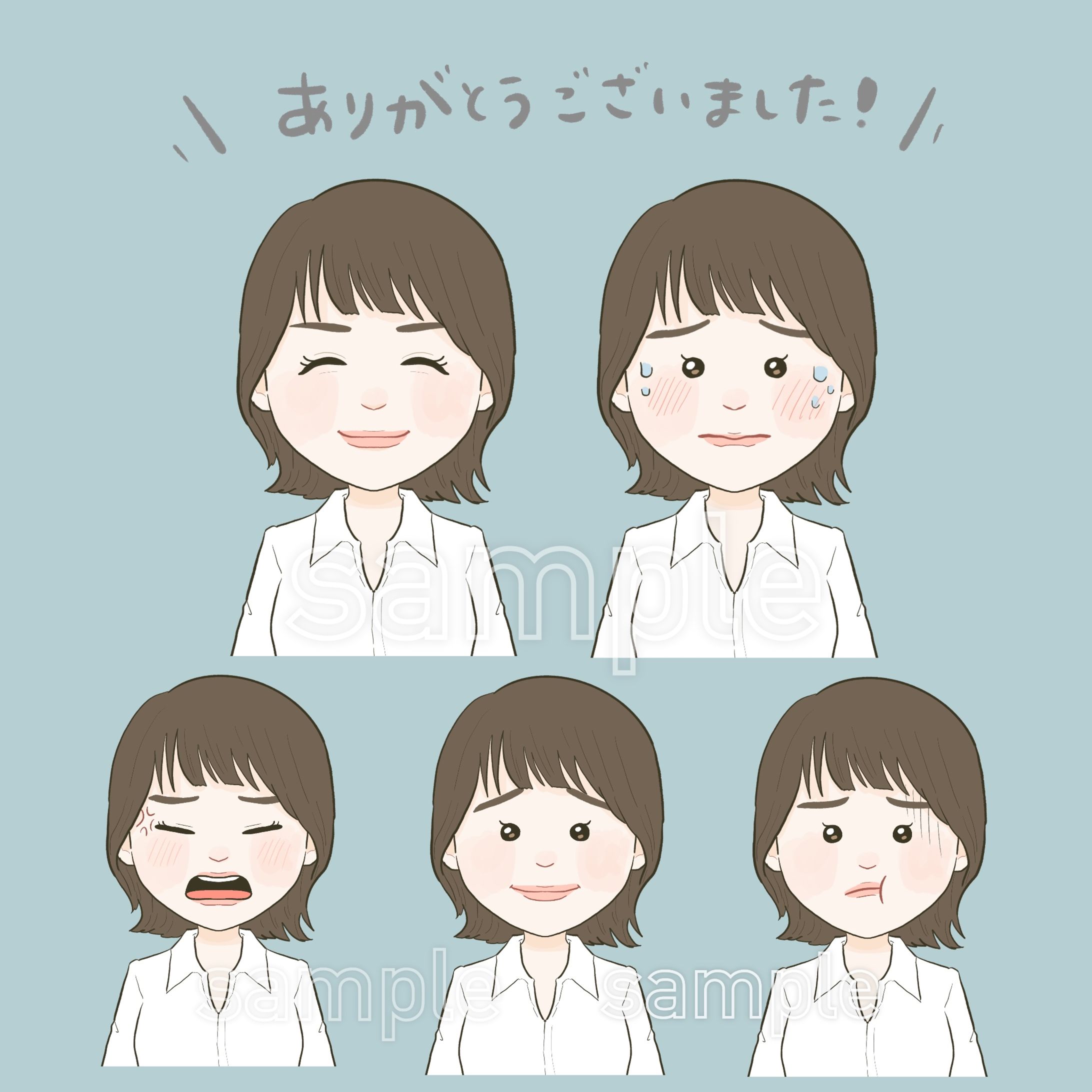 女性表情パターンイラスト-1