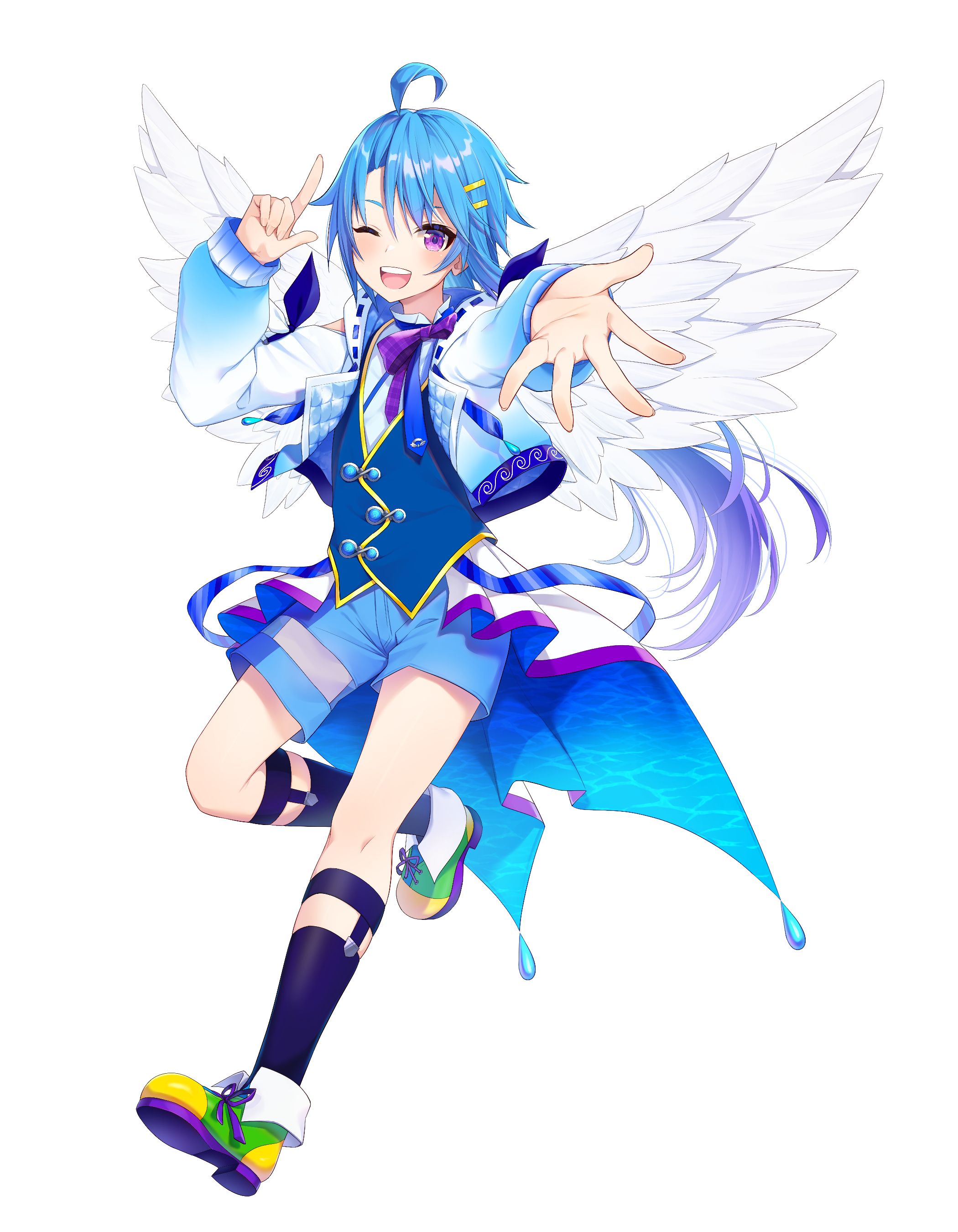 Vtuber立ち絵】蒼藍アオVer.2 ＋差分、三面図、キービジュ、パケ絵、周年絵