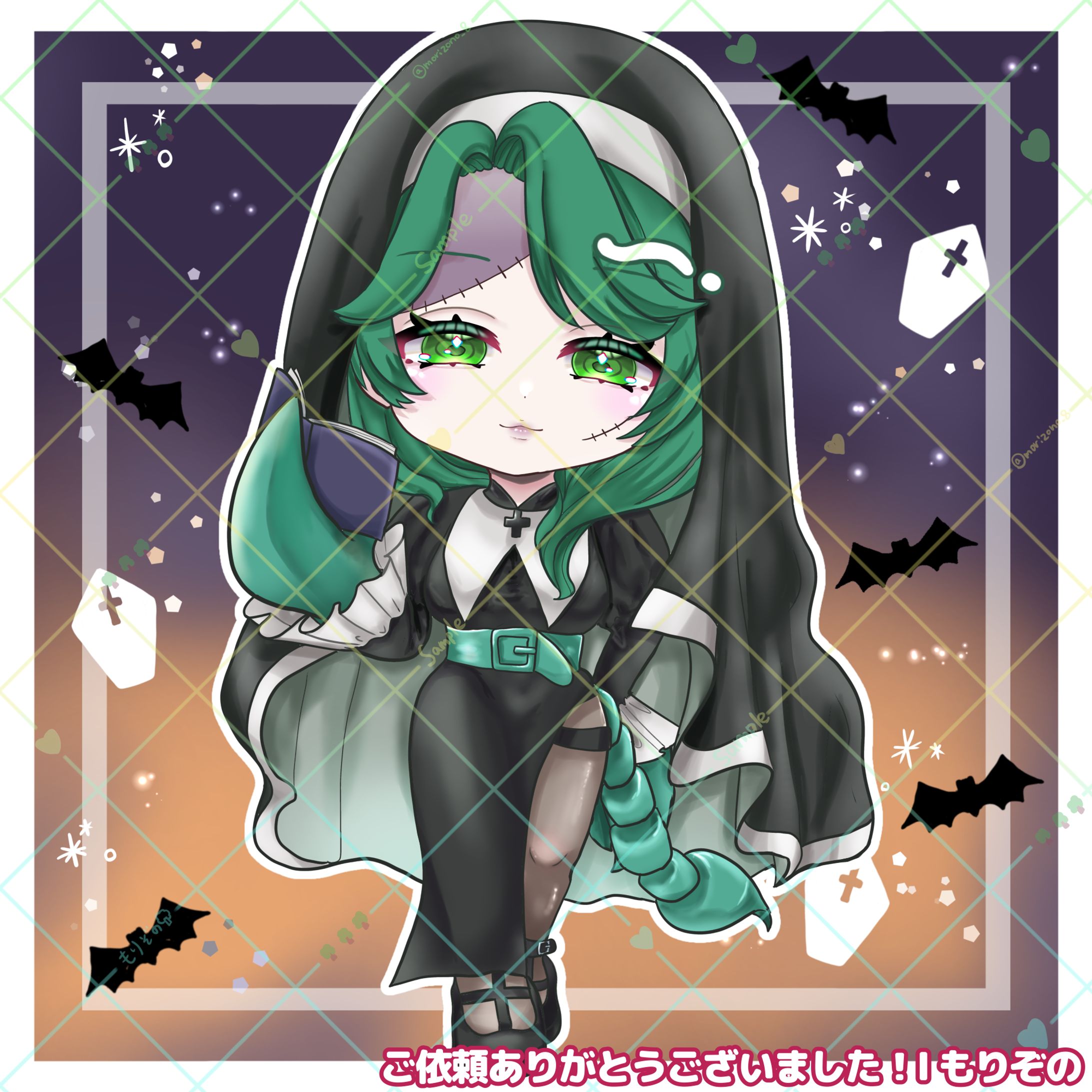 【ご依頼】くろいぬ様ハロウィンミニキャライラスト-1