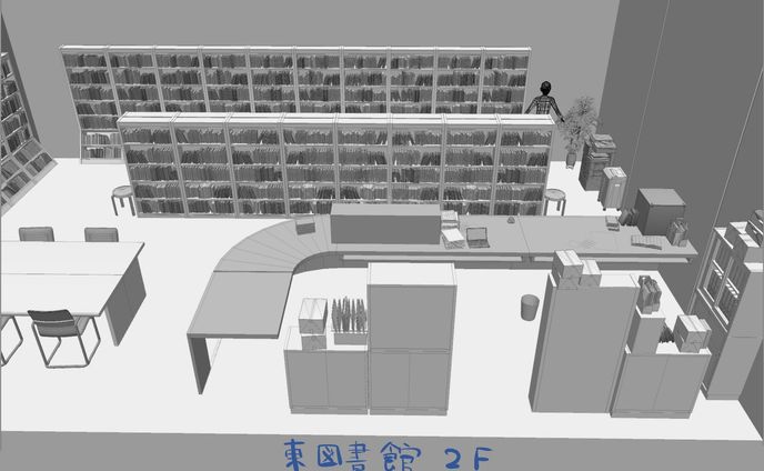 「図書館」漫画背景用3Dモデル