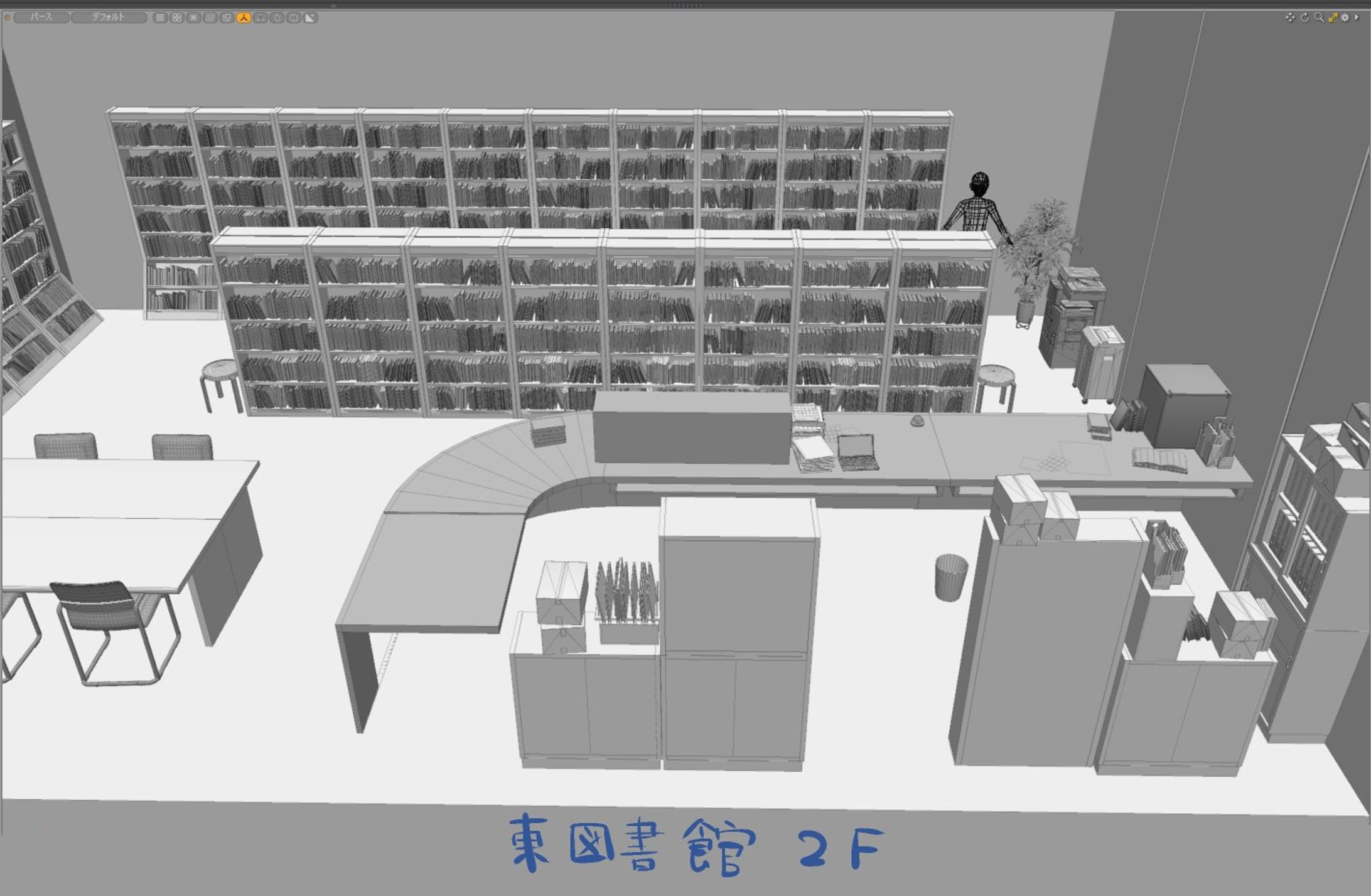 「図書館」漫画背景用3Dモデル-1