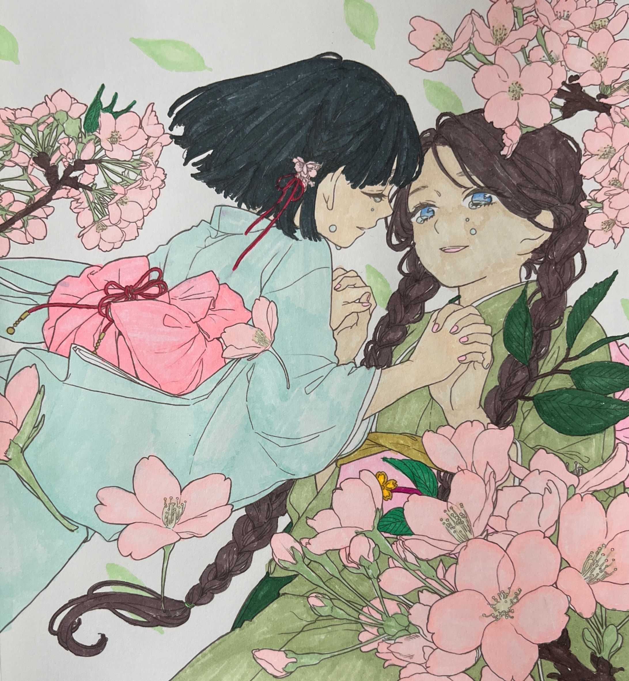 塗り絵 カラーマーカー 葉桜-1