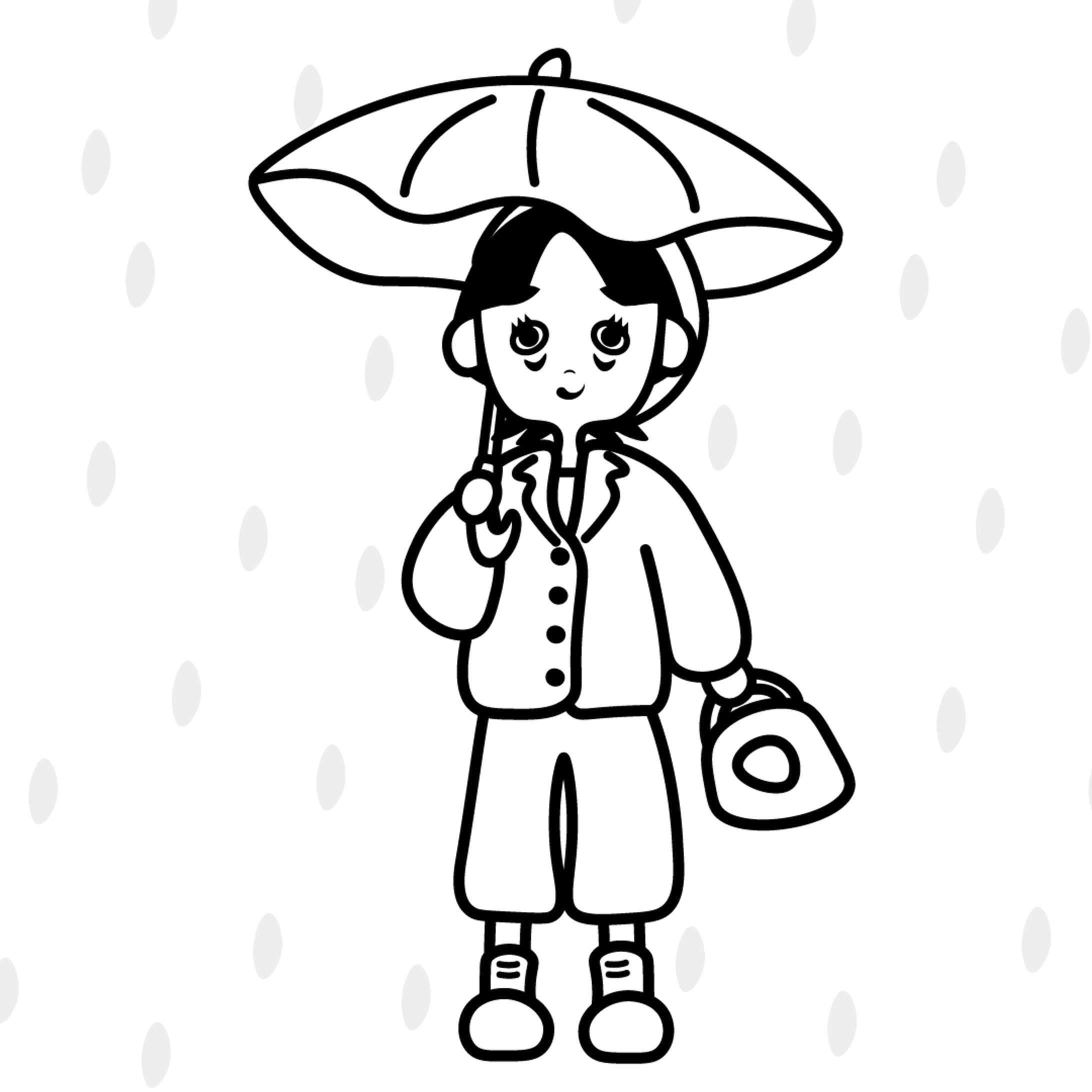 女の子と猫。モノクロ-1
