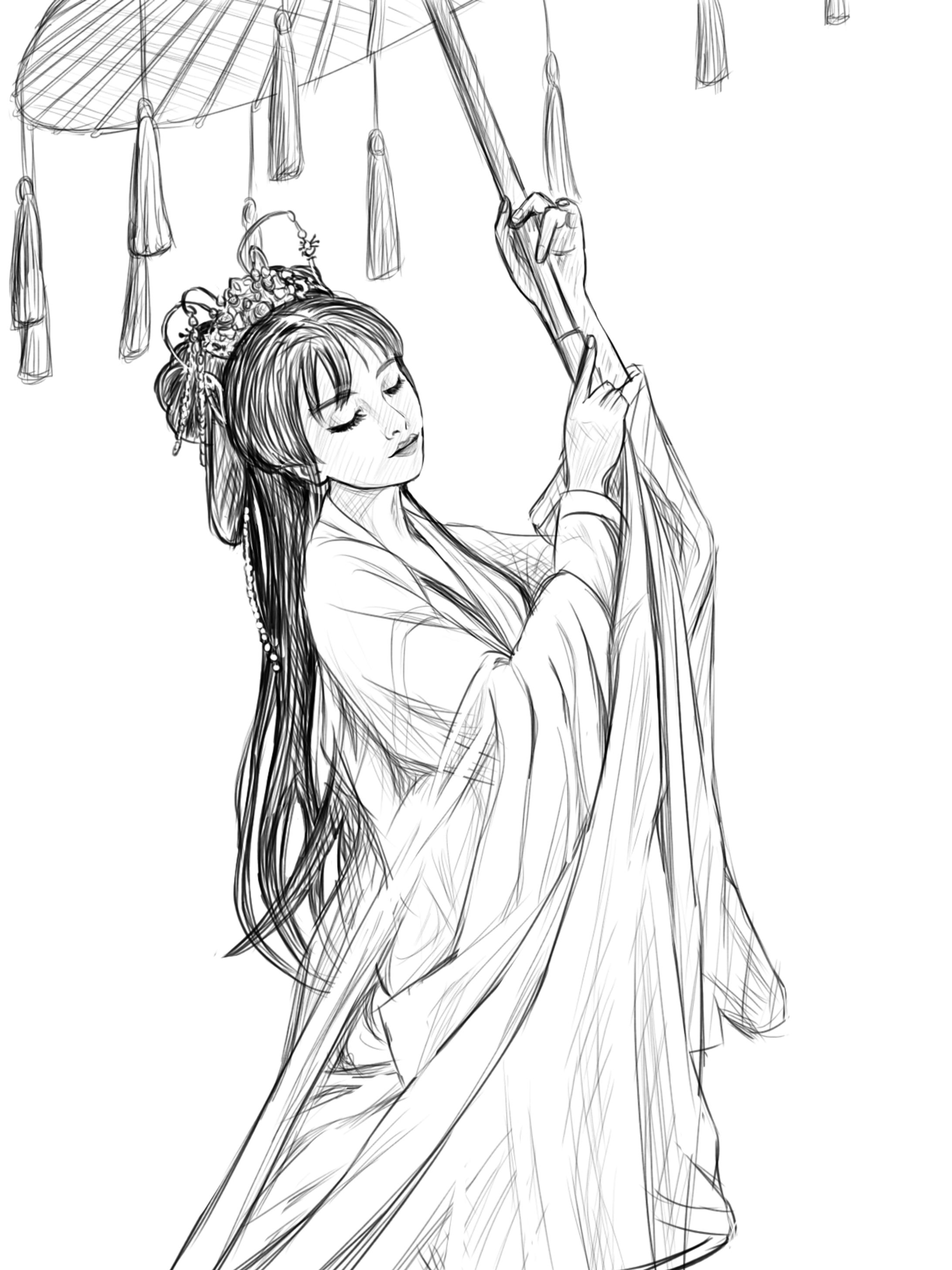 デッサン （中国の漢服 女性）-1