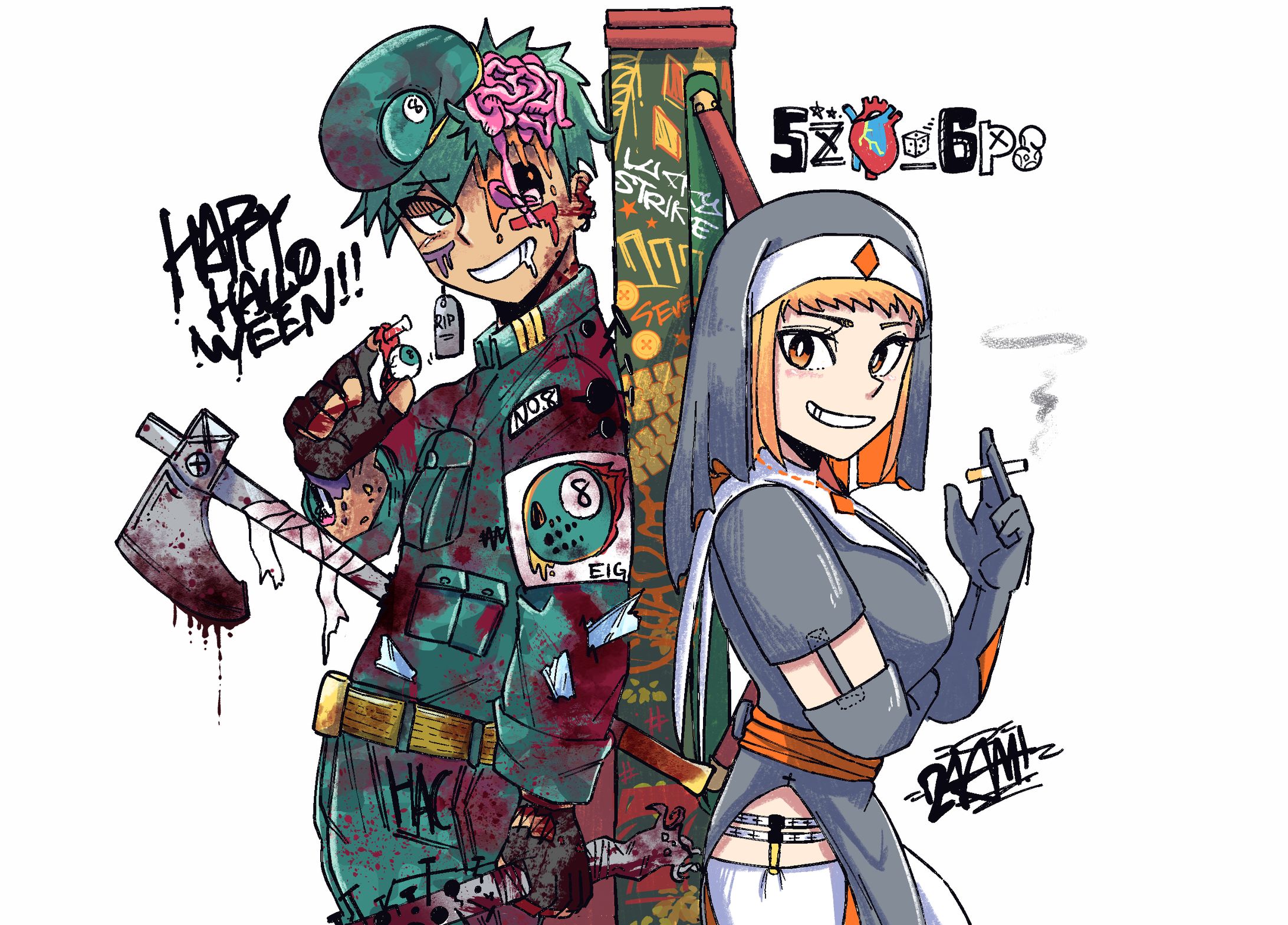 ハロウィンイラスト（ゾンビ兵とシスター）-1