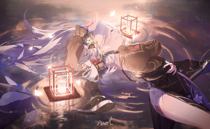 申鶴、灯りと水面